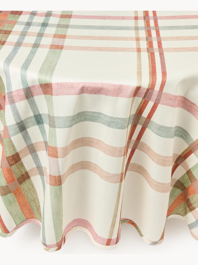 Round Cotton Panama Tablecloth with Check Print