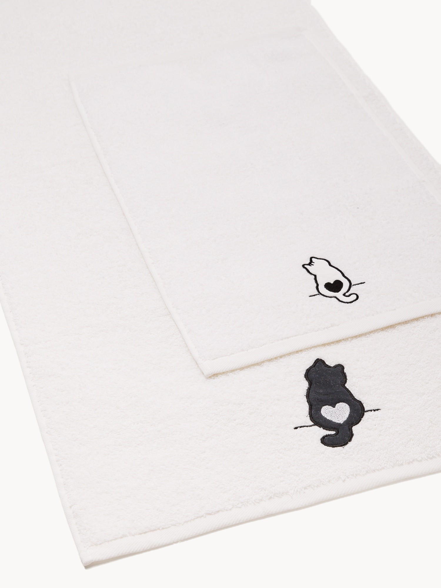 Set of 4 terry towels,kitten design, White, large image number 1