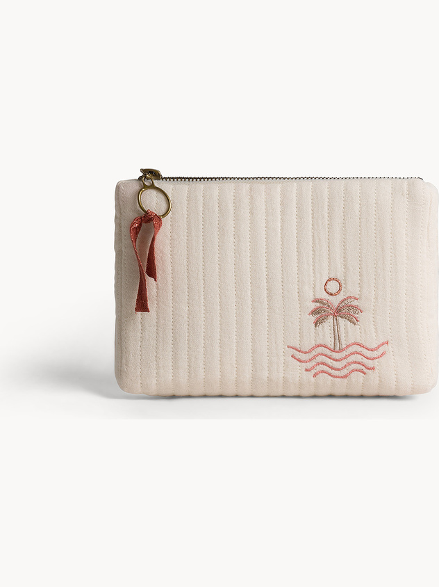 Mini pouch in cotone con ricamo palma