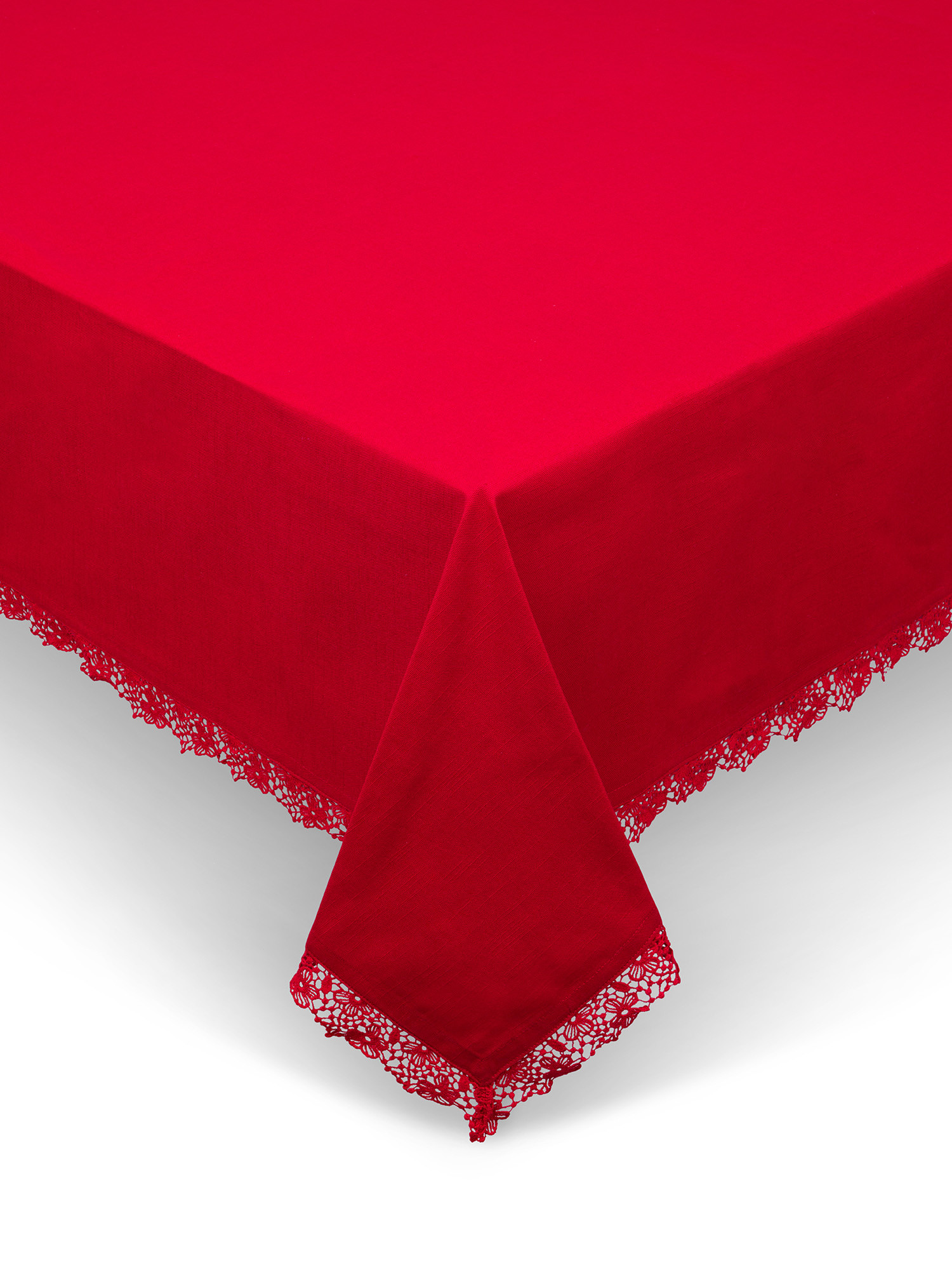 Cotton tablecloth with embroidery on the edges, Red, large image number 0