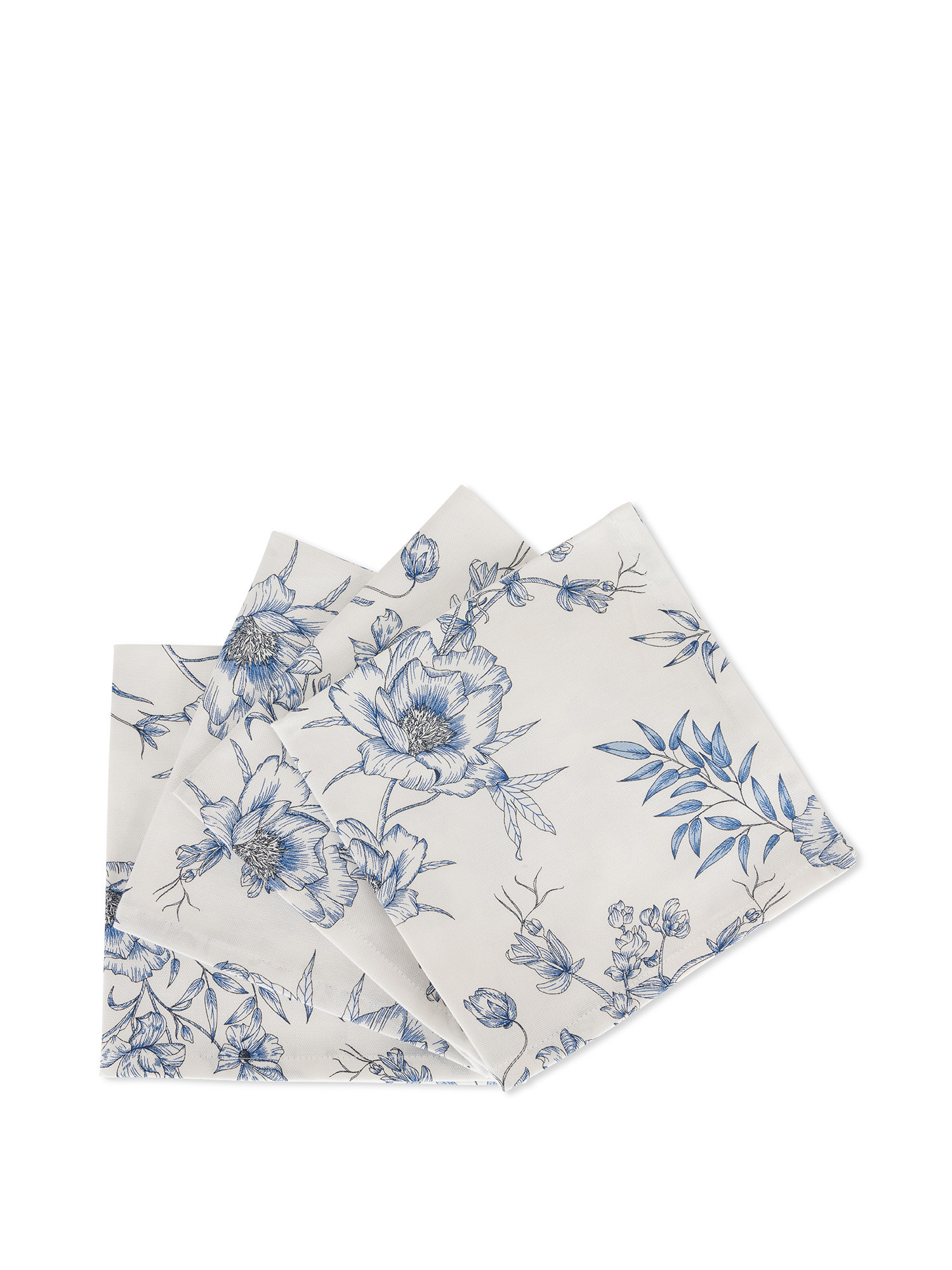 Set of 4 floral print 100% cotton napkins, White, large image number 0