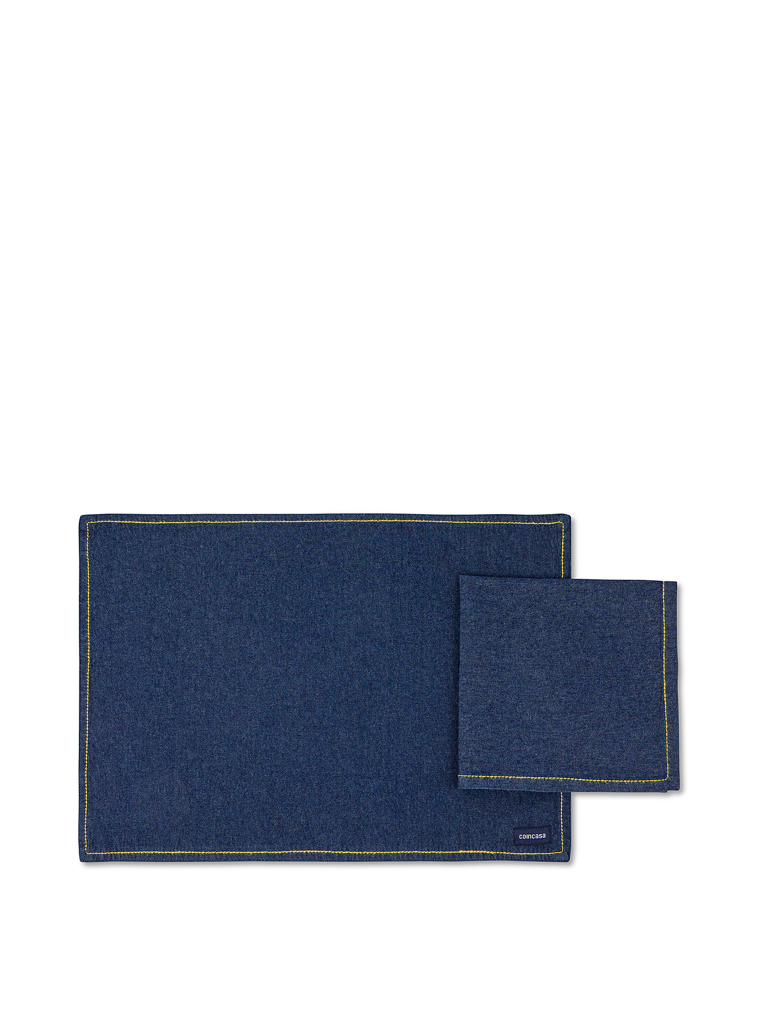 Cotton denim placemat and napkin set, Blue, large image number 0