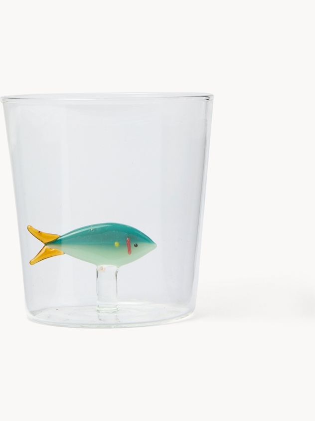 Bicchiere in vetro borosilicato dettaglio pesce