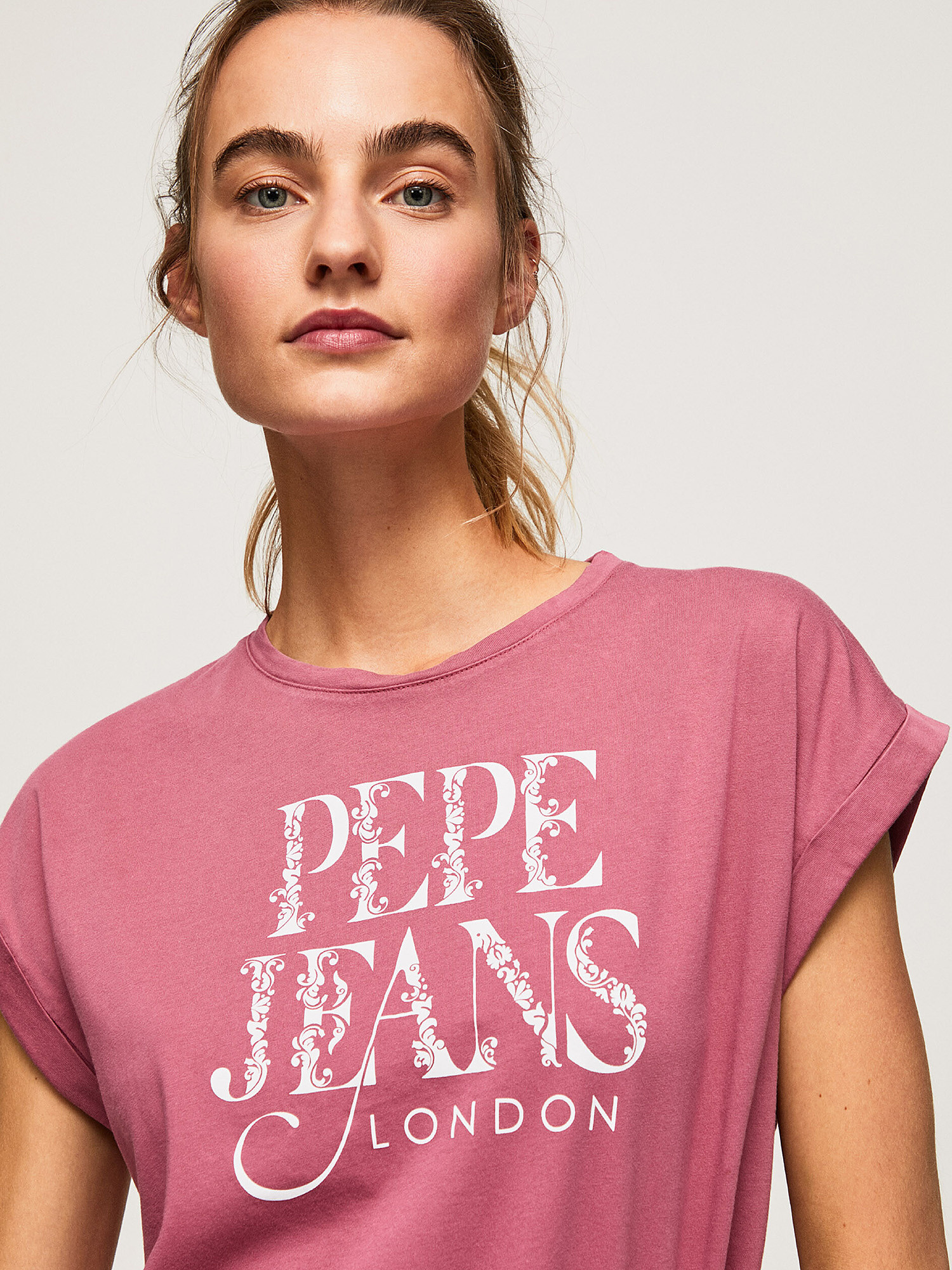 Pepe Jeans - T-shirt con logo in cotone, Rosa scuro, large image number 5