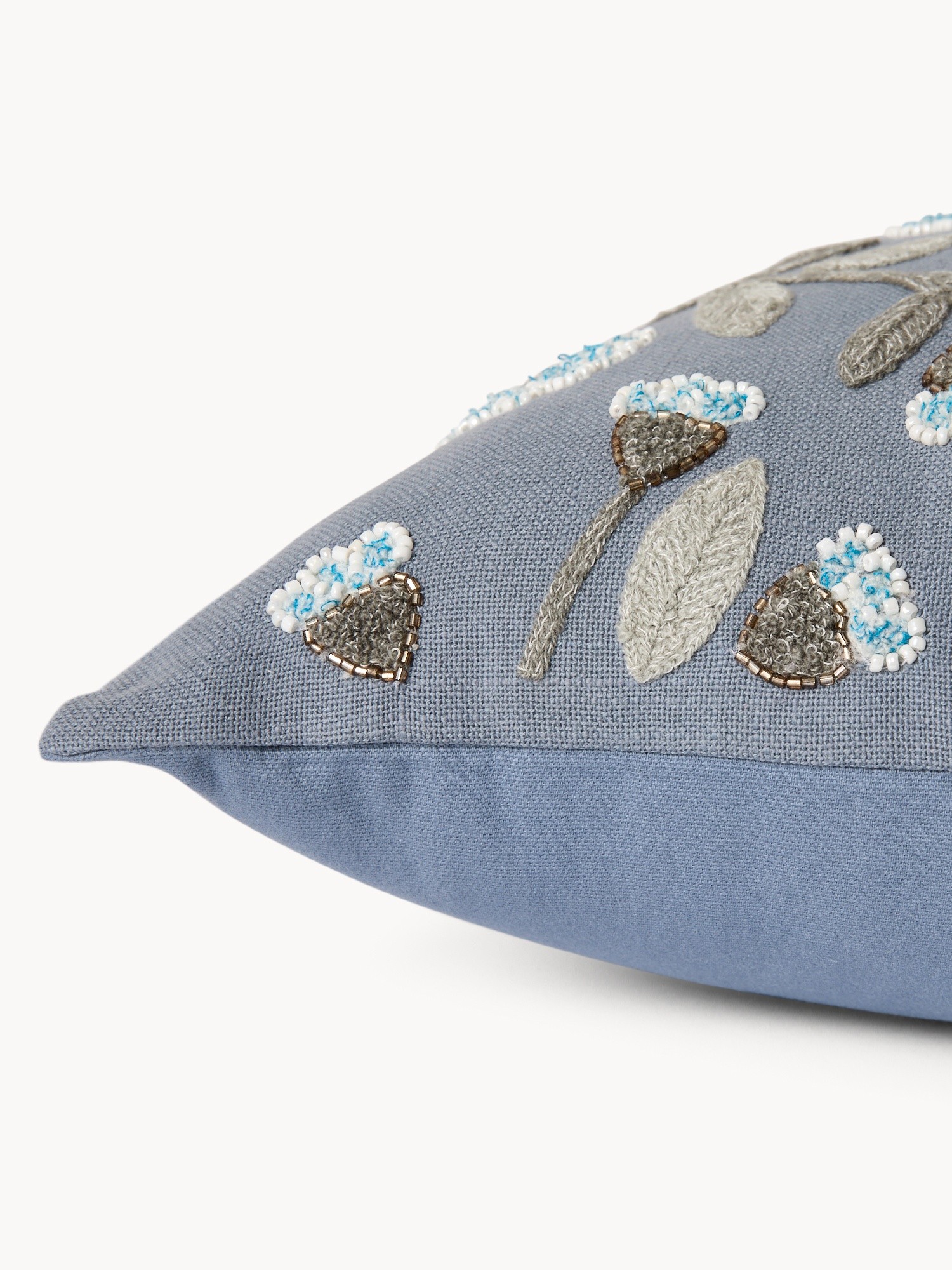 Beaded floral embroidery cushion,45x45cm, Blue, large image number 2