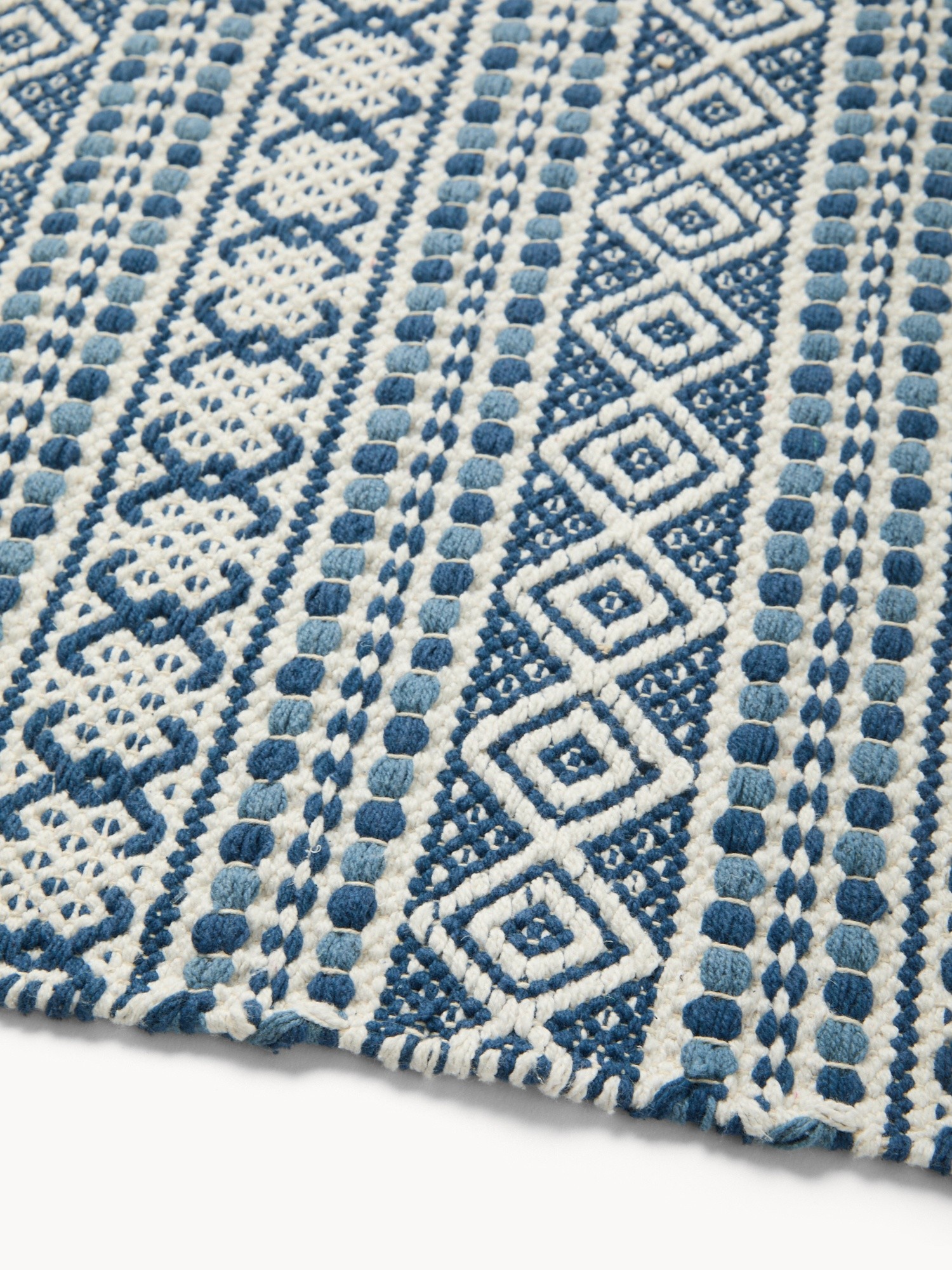 Pure Cotton Kitchen Mat with Geometric Pattern - Discounted Price, Blue, large image number 1