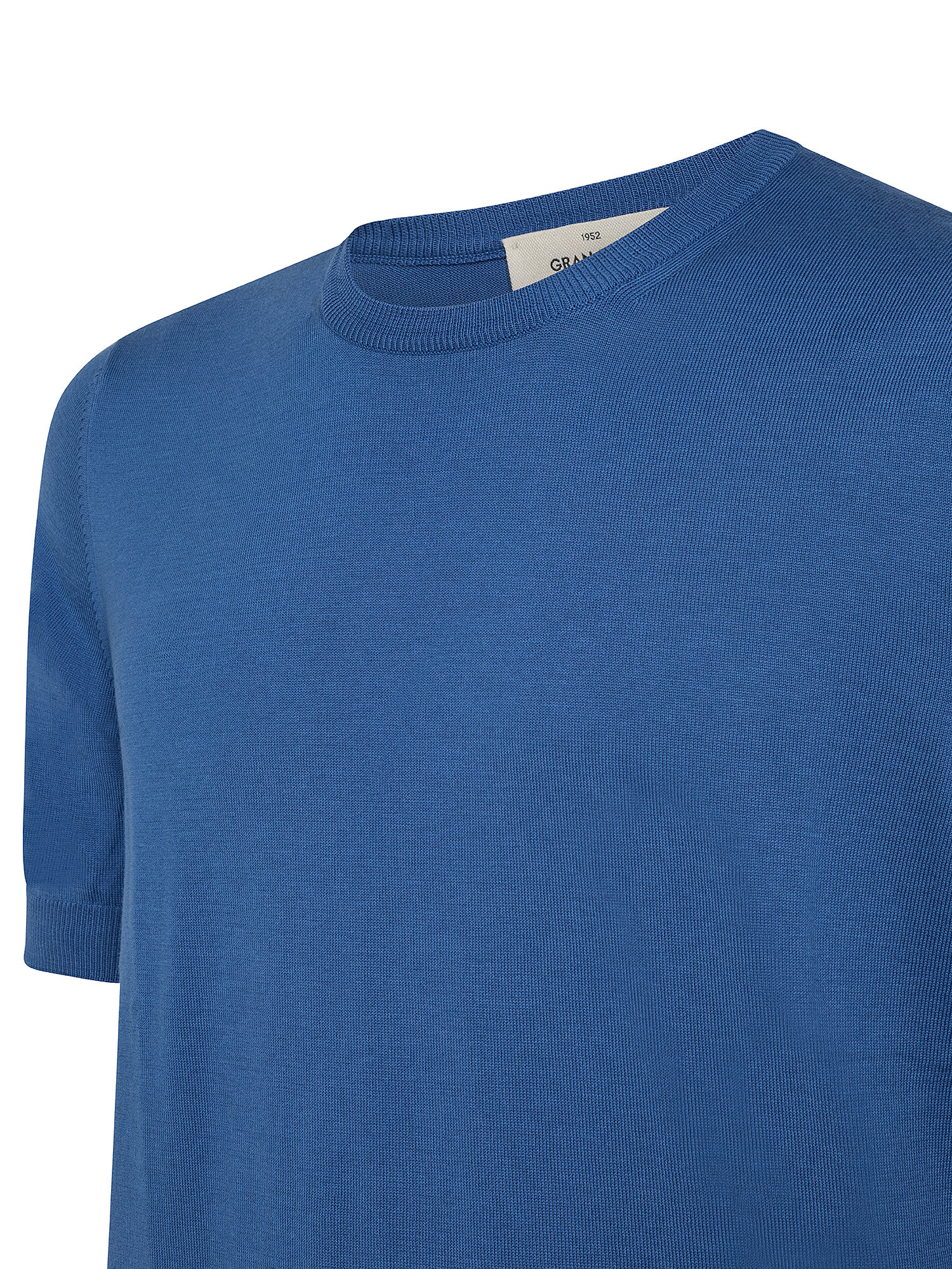 T-shirt in maglia a maniche corte in sottile cotone organico biologico effetto Vintage, Blu chiaro, large