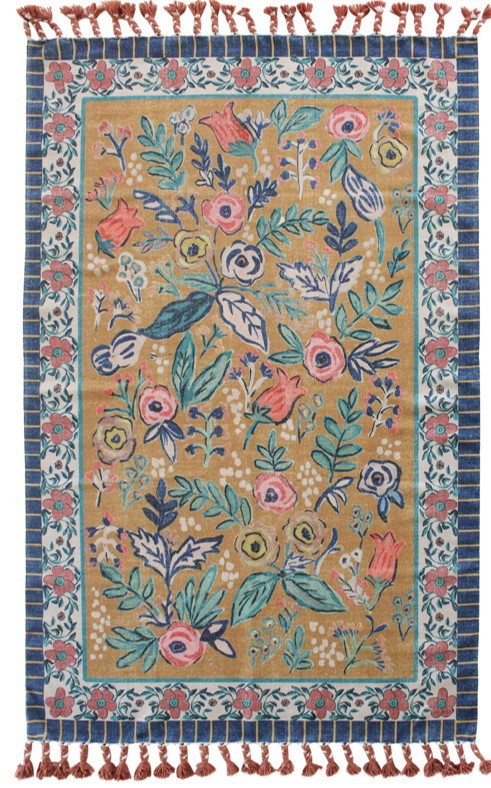 Tappeto 120x180 cm con motivo floreale e frange, Multicolor, large image number 0