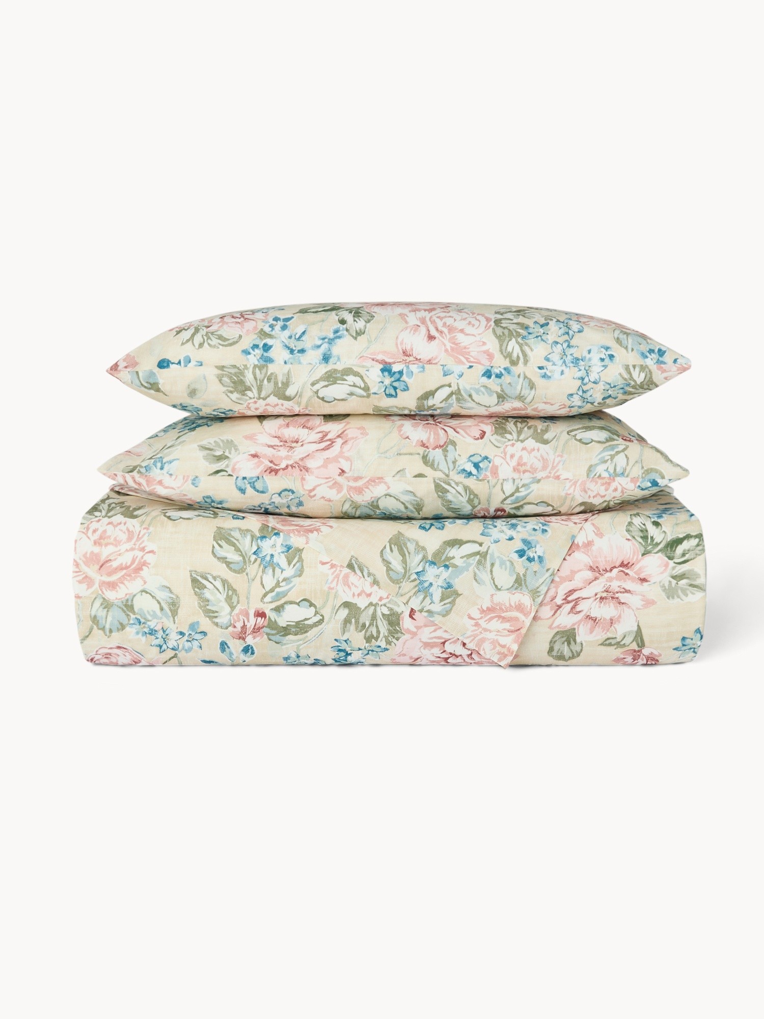 Pure Cotton Duvet Cover Set with Floral Pattern - Discounted Price, Beige, large image number 0