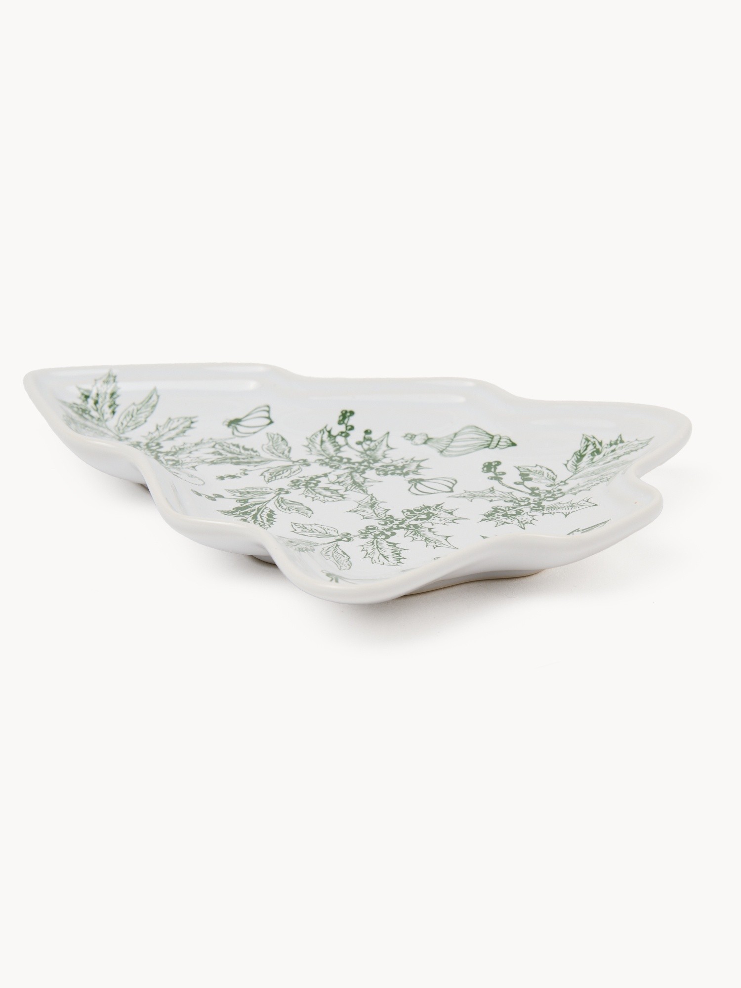 Christmas tree-shaped stoneware saucer, Bianco/Verde, large image number 1