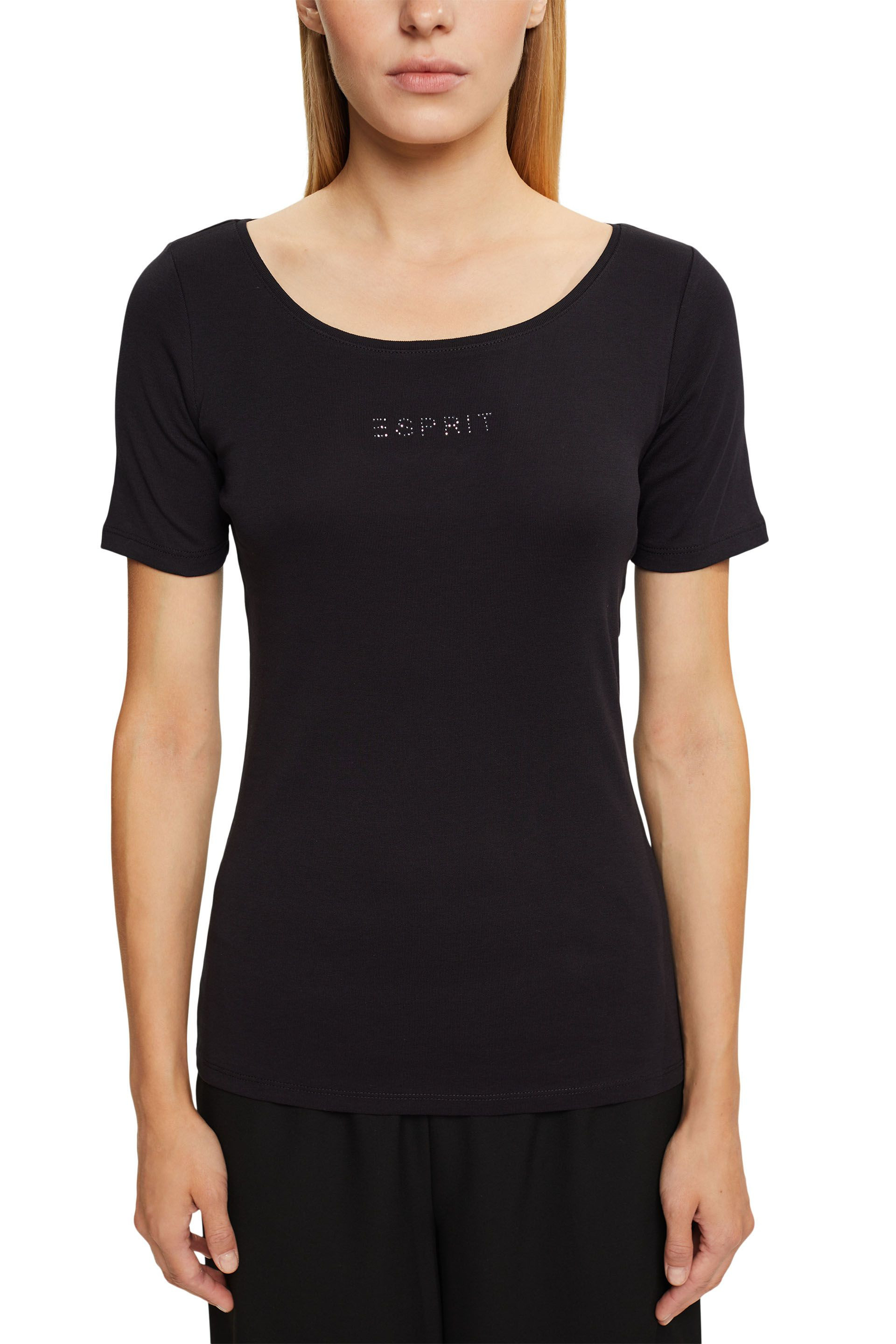 Esprit - Cotton logo T-shirt, Black, large image number 1
