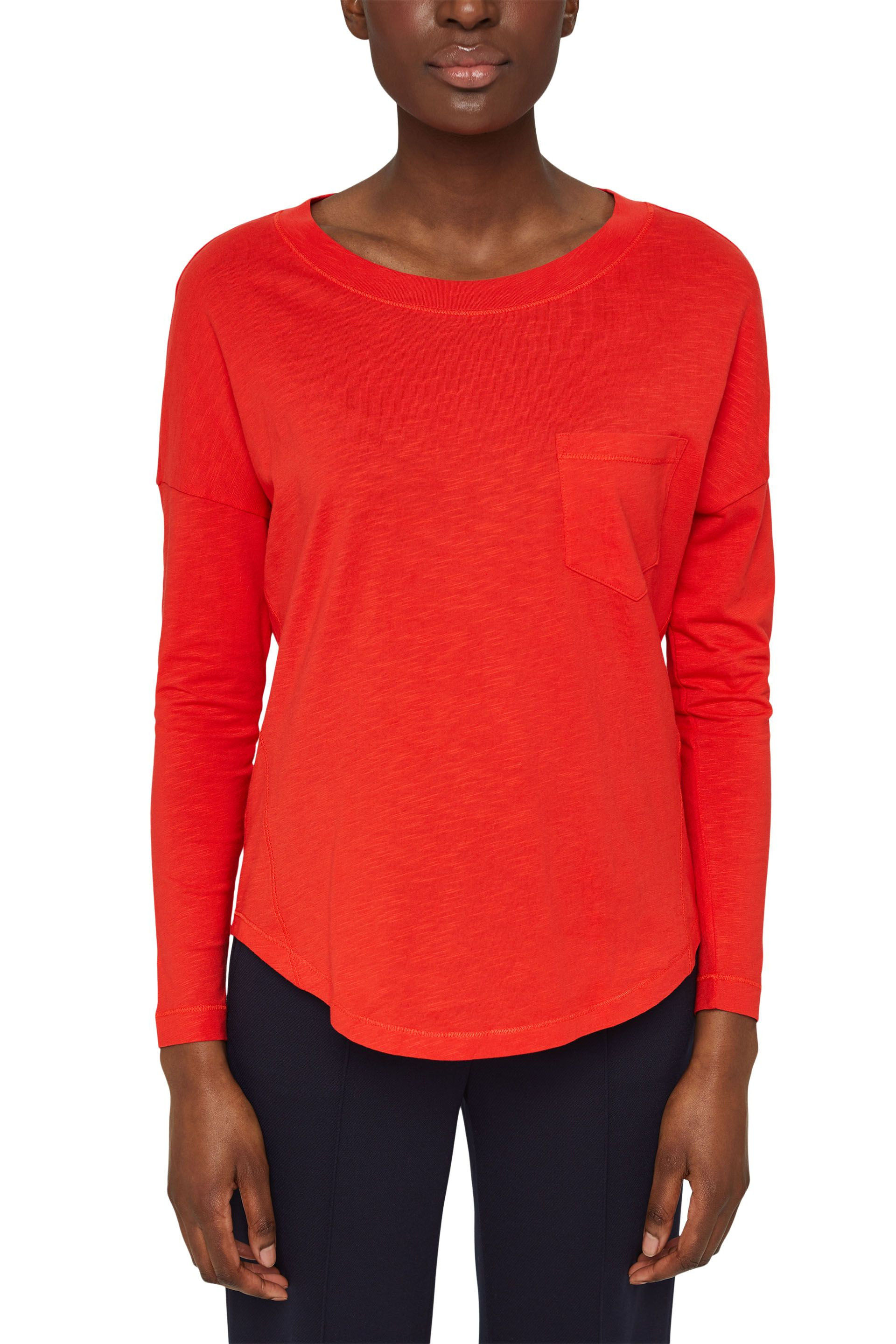Long-sleeved T-shirt with pocket, Orange, large image number 1