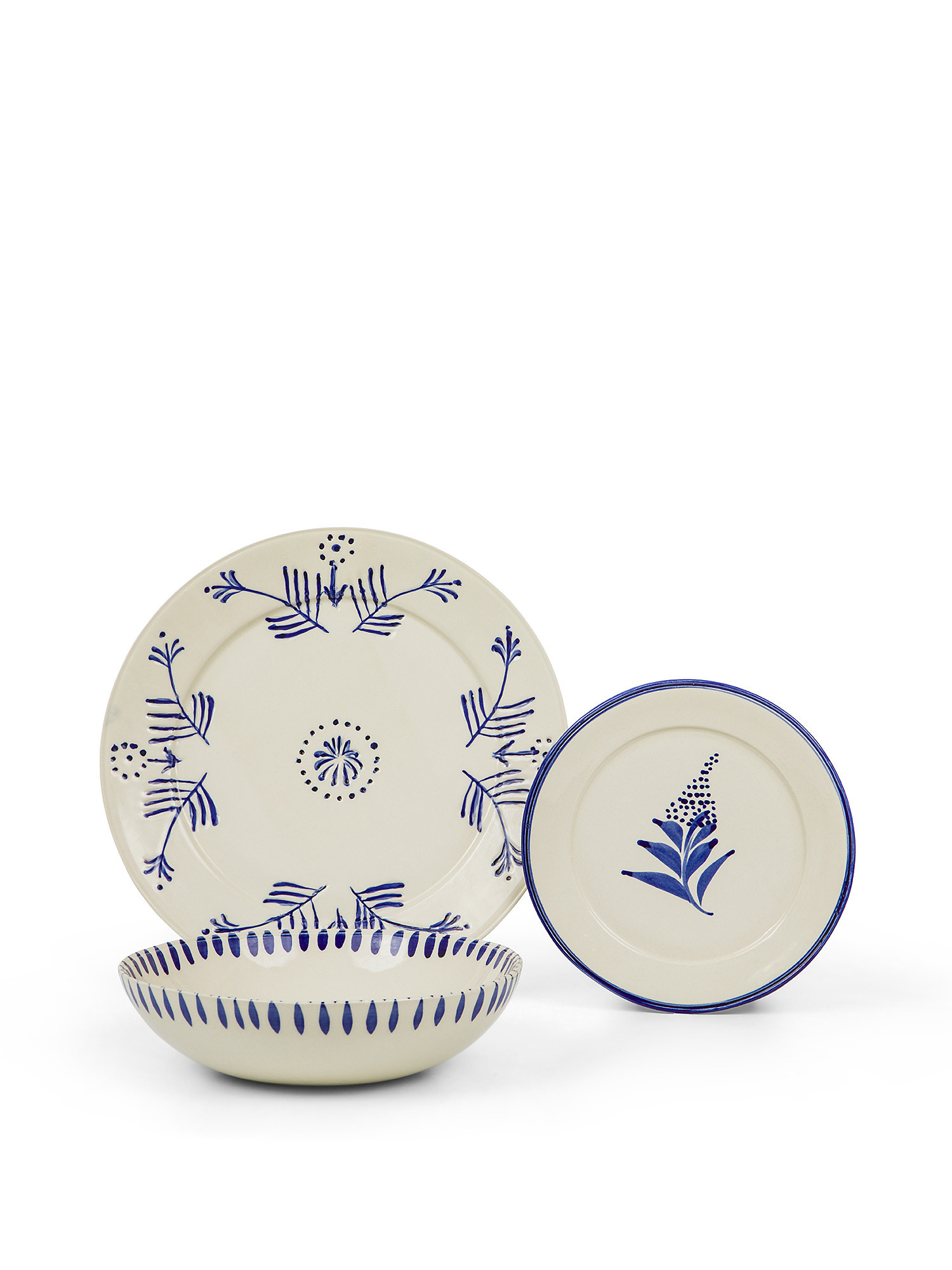 Piatto fondo ceramica motivo fiori, Blu, large image number 2
