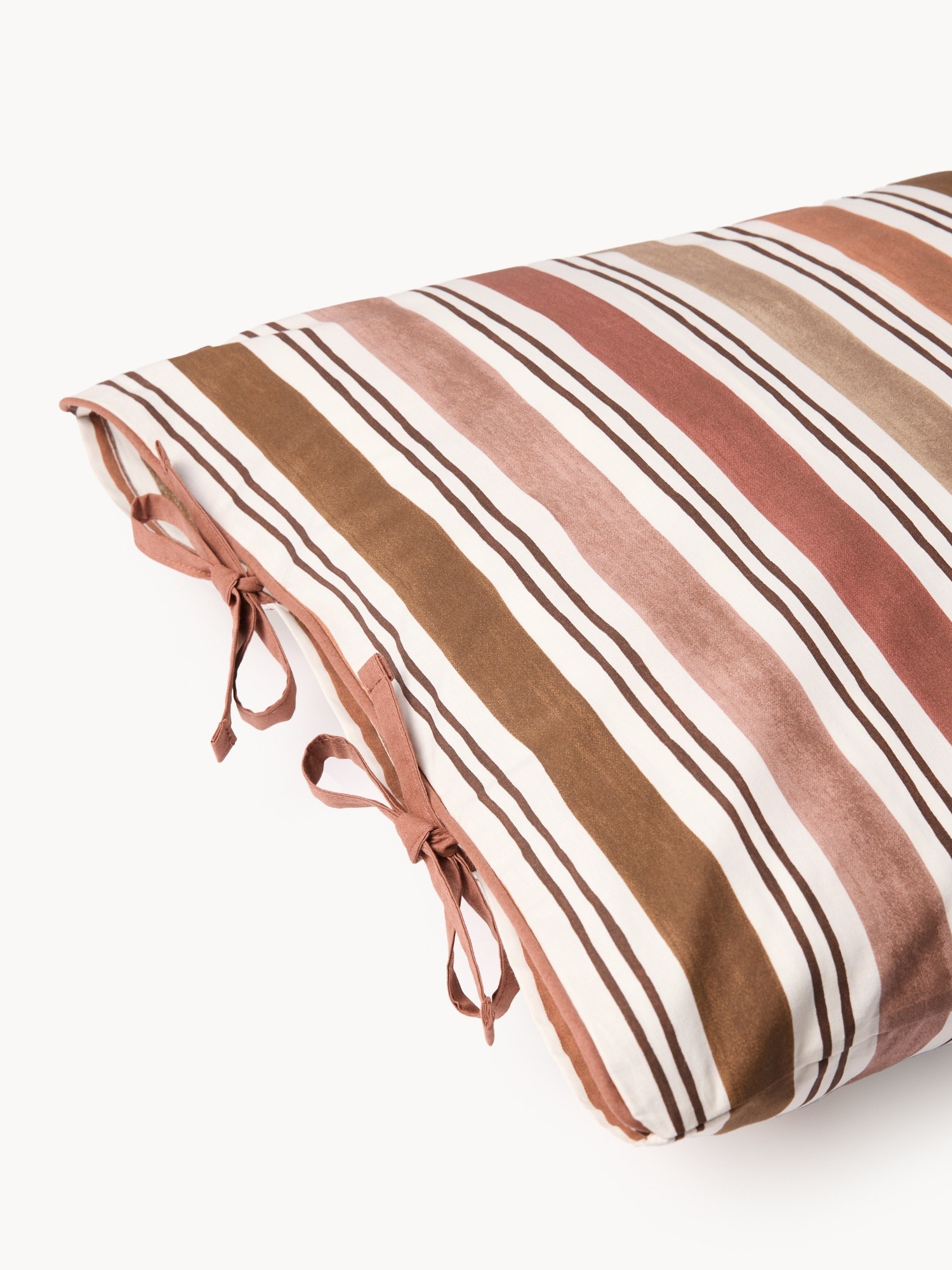 Striped cotton percale pillowcase, Brown, large image number 1