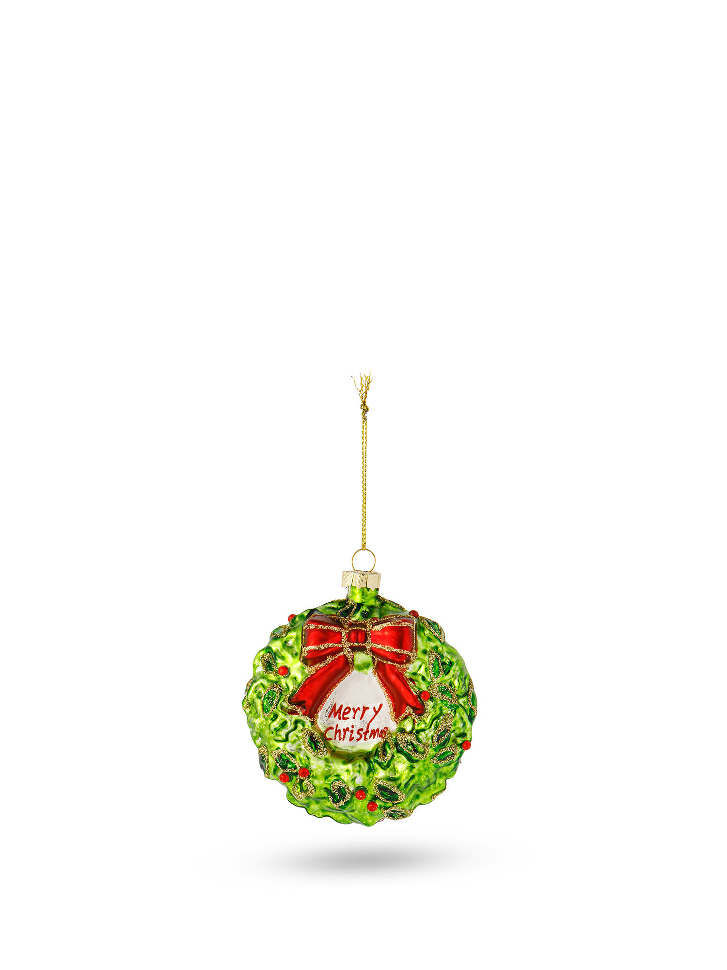 Addobbo albero corona di Natale in vetro decorato a mano, Verde, large image number 0