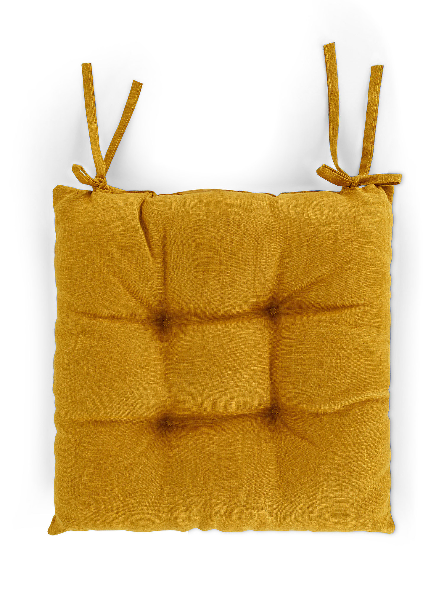 Solid color washed linen chair cushion, Ocra Yellow, large image number 0