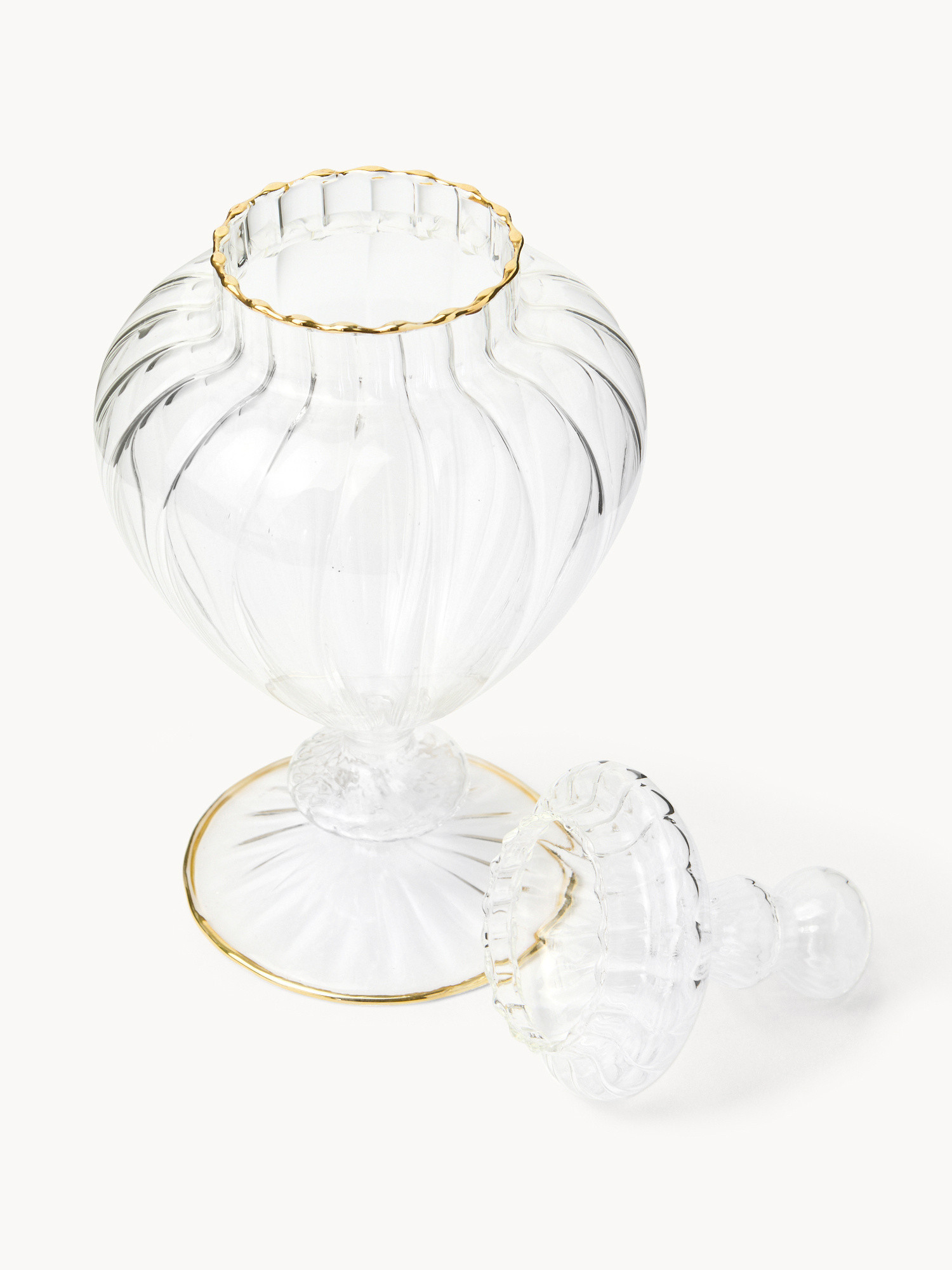 Borosilicate glass dessert bowl with gold trim, Transparent, large image number 1