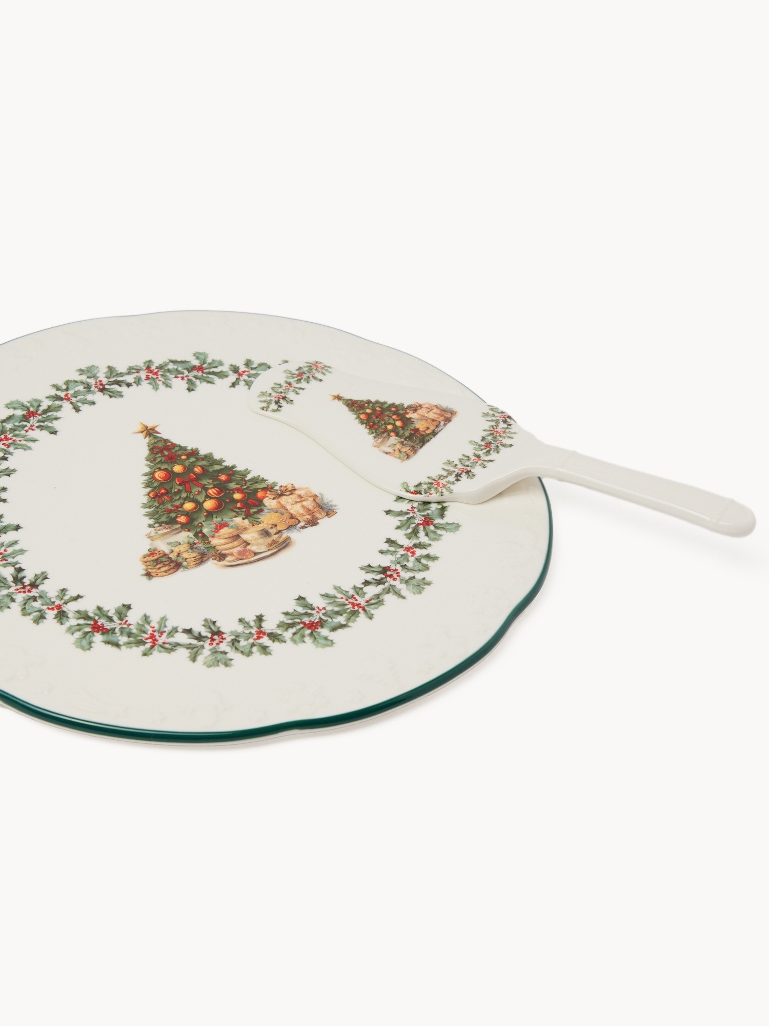 Porcelain plate and server set with a Christmas motif, Multicolor, large image number 1