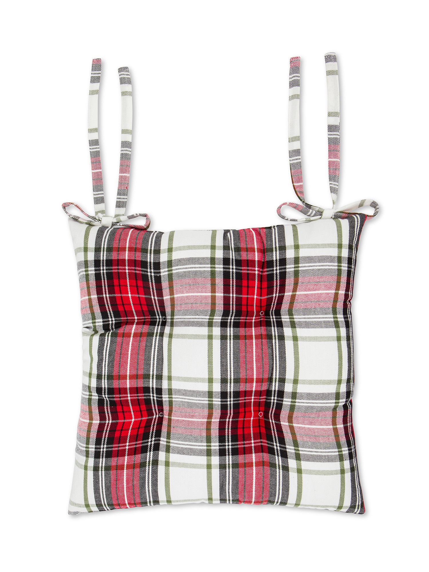 Tartan cotton twill chair cushion, White, large image number 0