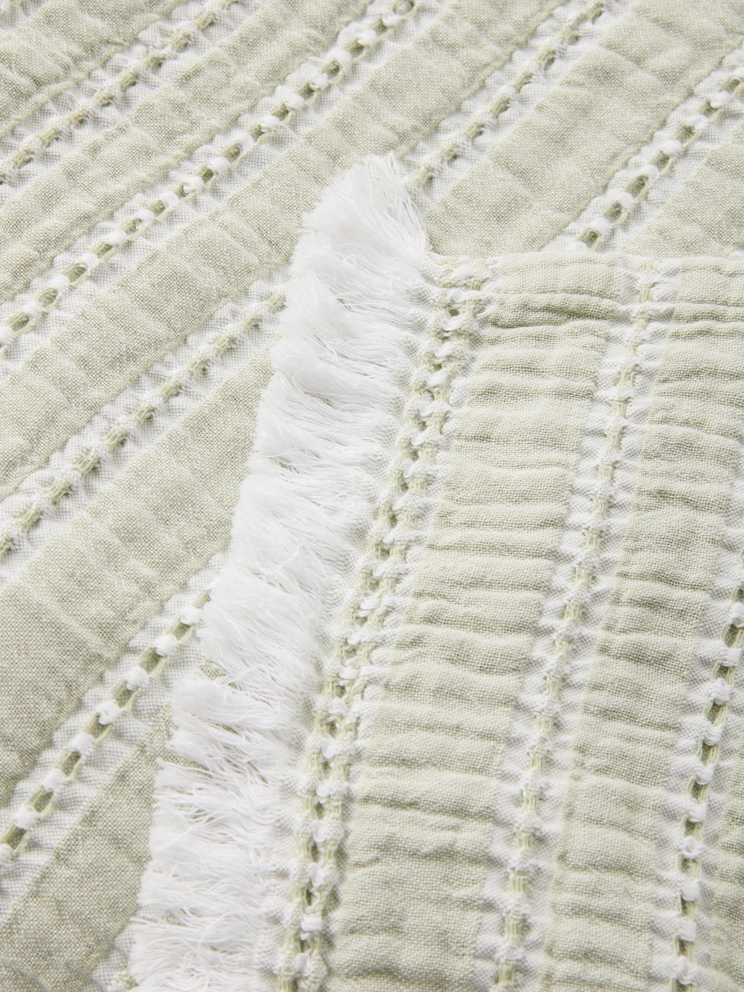 Plaid in cotone lavato motivo a righe, Verde, large image number 1