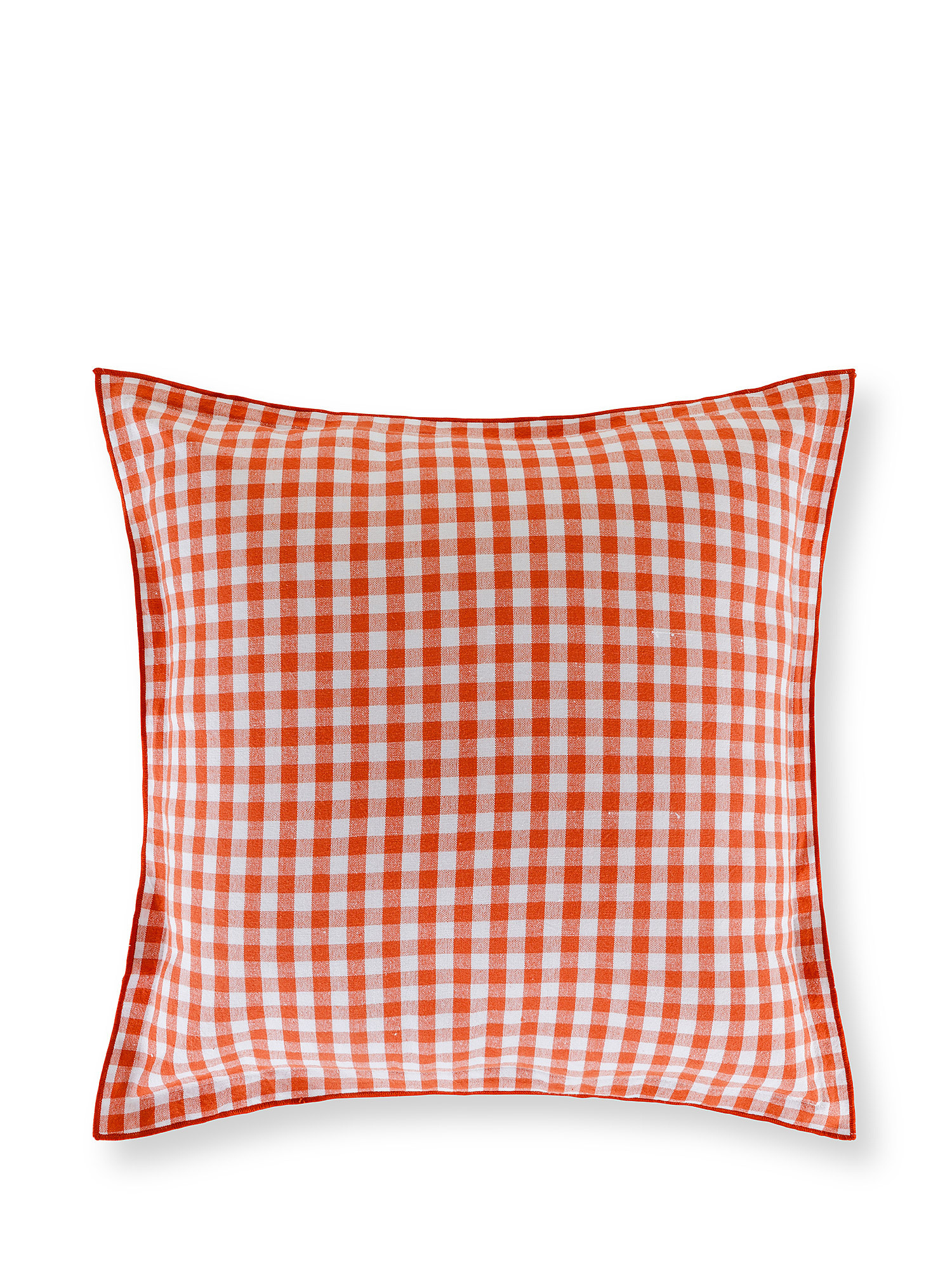 Washed cotton cushion with squares 45x45cm, Red, large image number 0