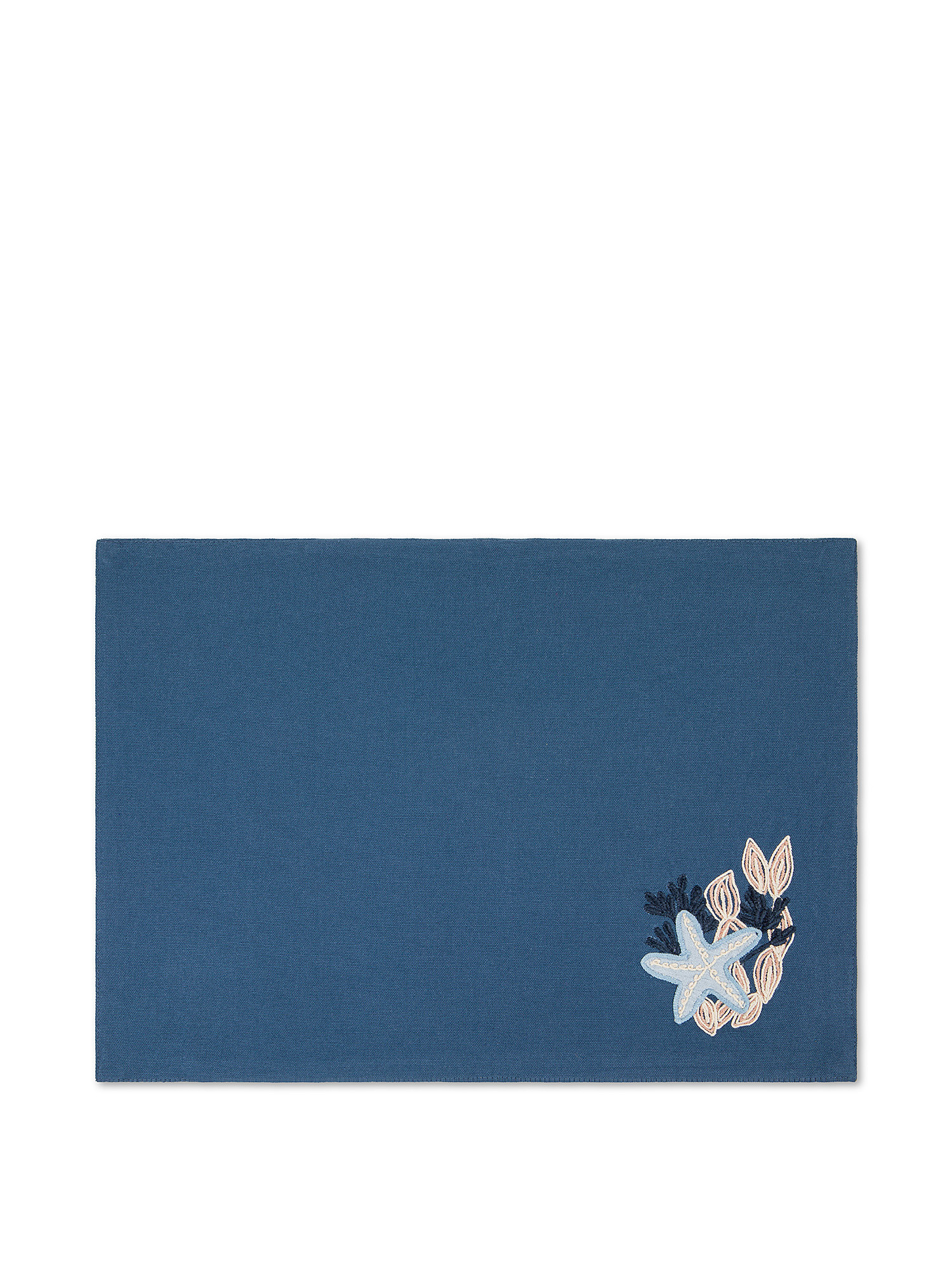 Tovaglietta in puro cotone con ricamo., Blu, large image number 0