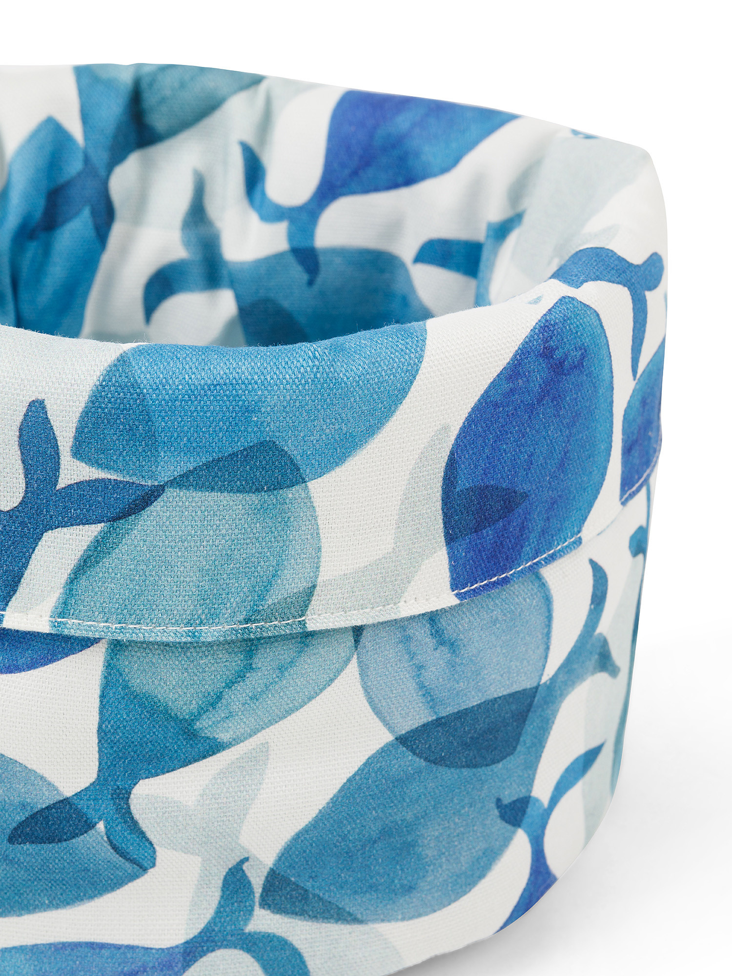 Round fish print cotton basket, Blue, large image number 1