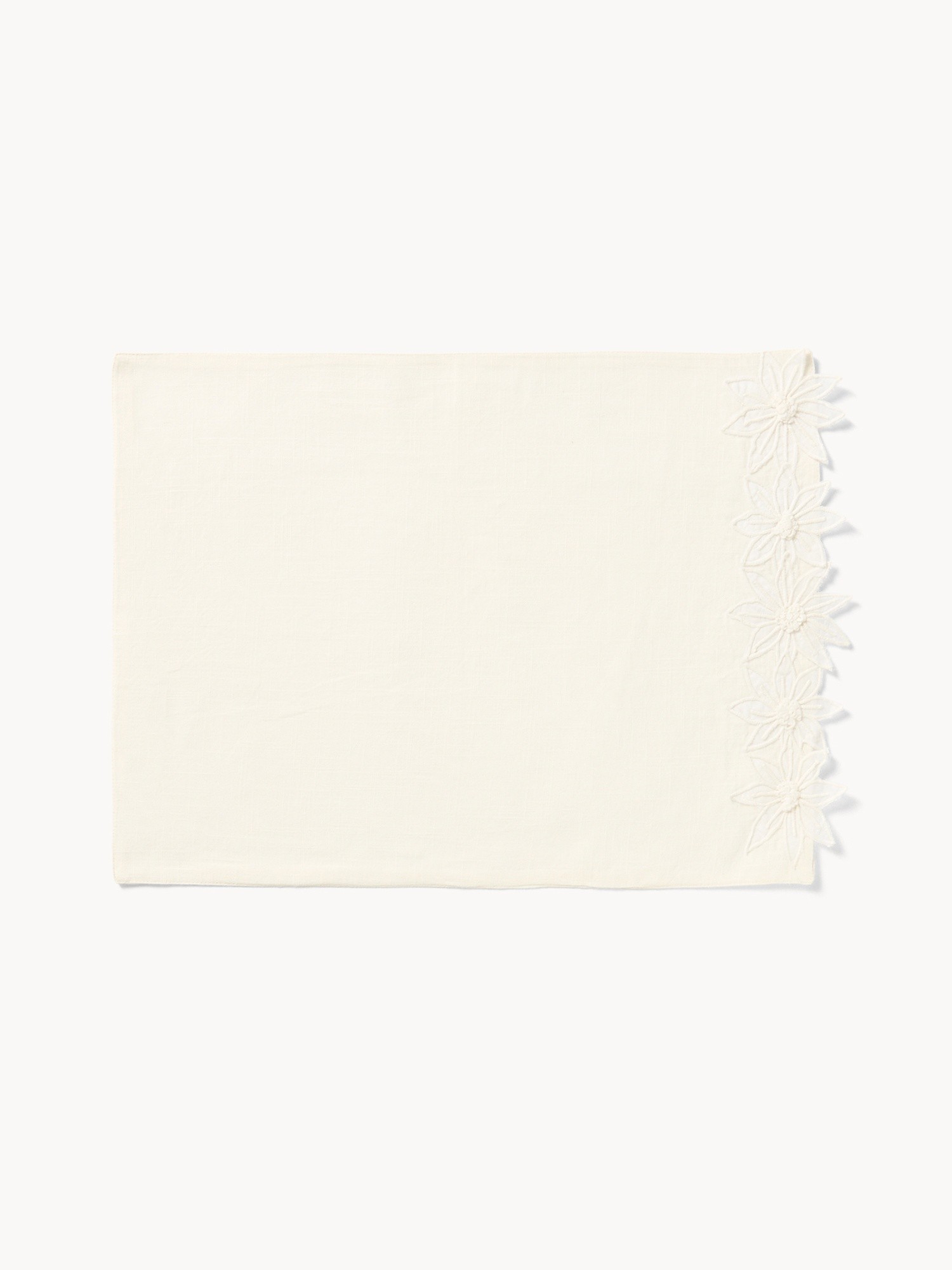 Pure cotton slub placemat with a snowflake applique, White, large image number 0