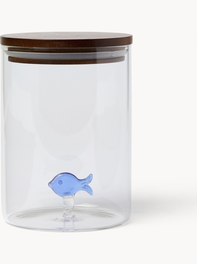 Borosilicate glass jar with fish detail