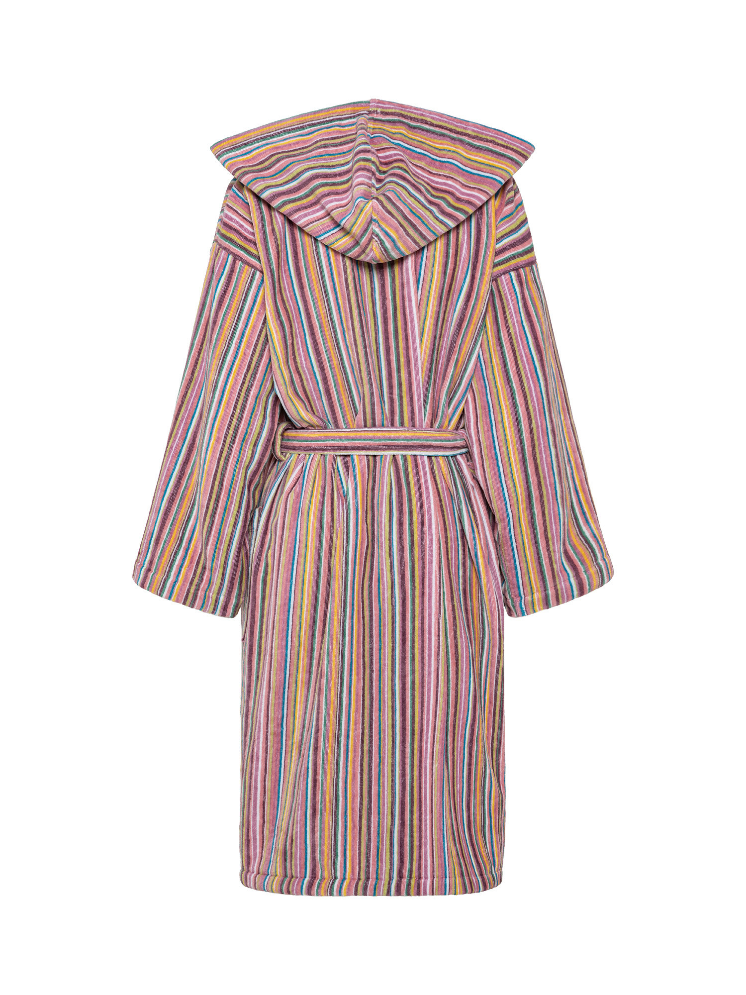 Cotton velor bathrobe with striped pattern, Multicolor, large image number 1