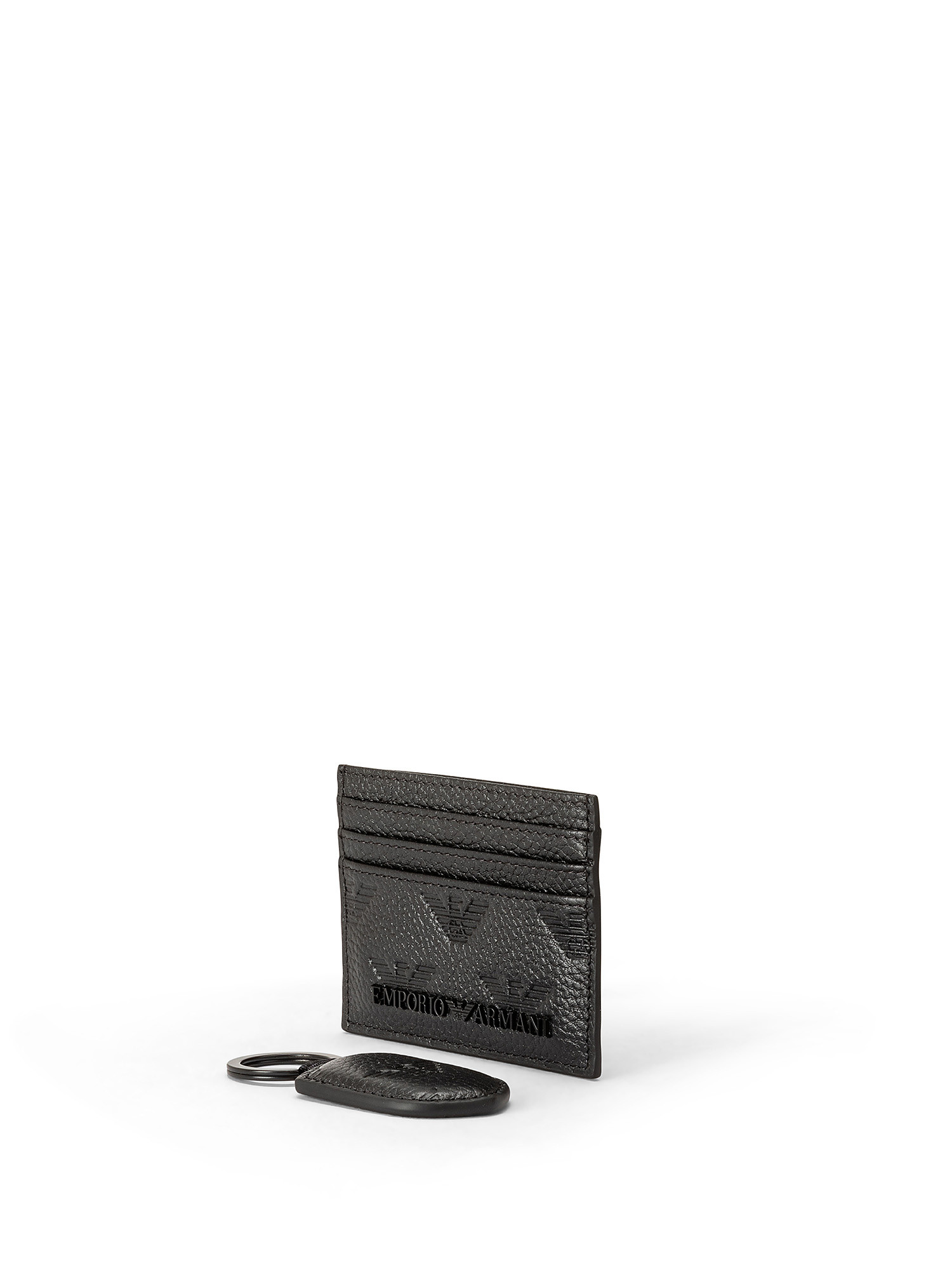 Emporio Armani - Leather card holder with all-over Eagle logo, Black, large image number 1