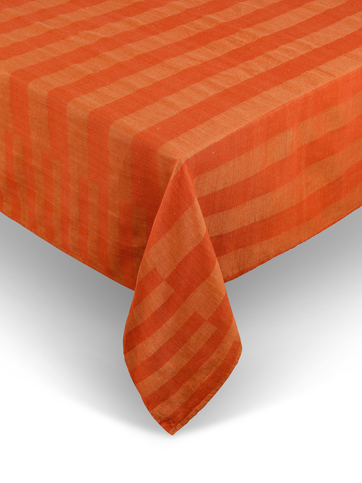 Striped linen and cotton tablecloth, Brown, large image number 0