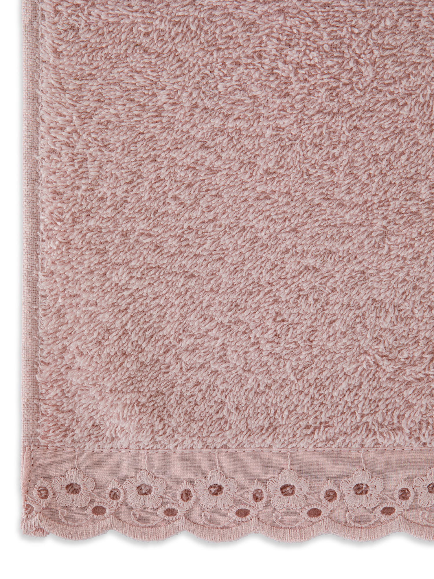 Asciugamano spugna di cotone bordo sangallo, Rosa chiaro, large