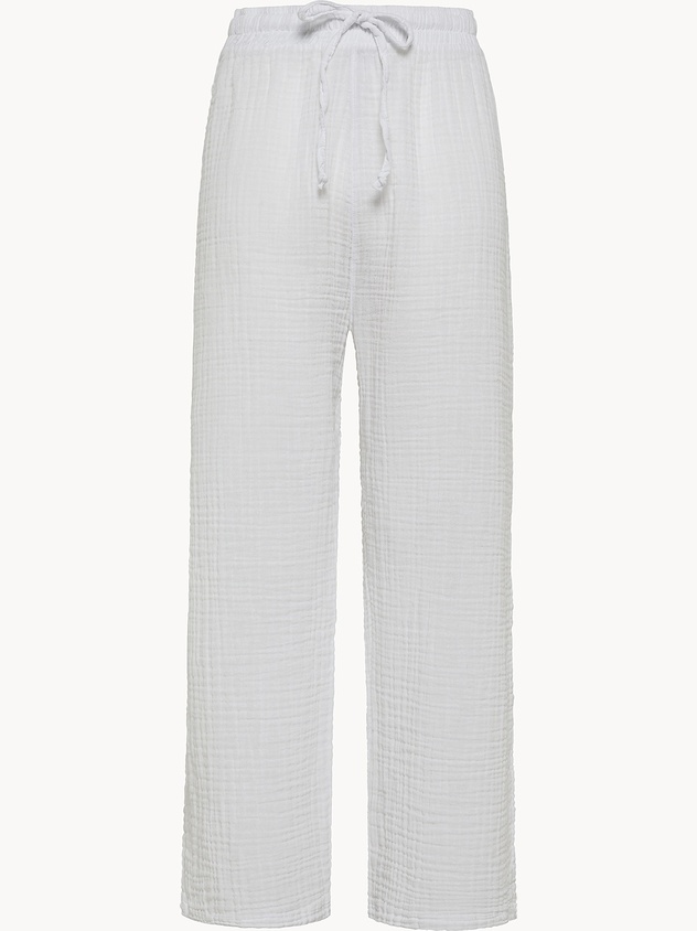 Pantaloni lunghi con taglio a palazzo in mussola di cotone