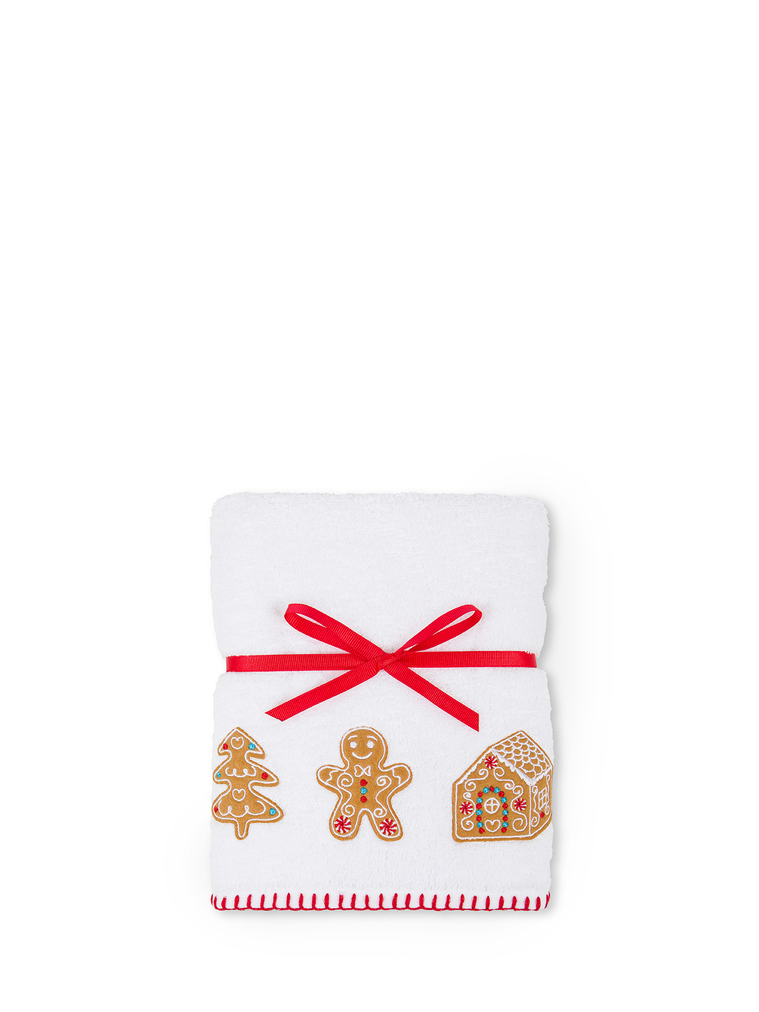 Set 2 asciugamani cotone ricamo natalizio, Bianco, large image number 1