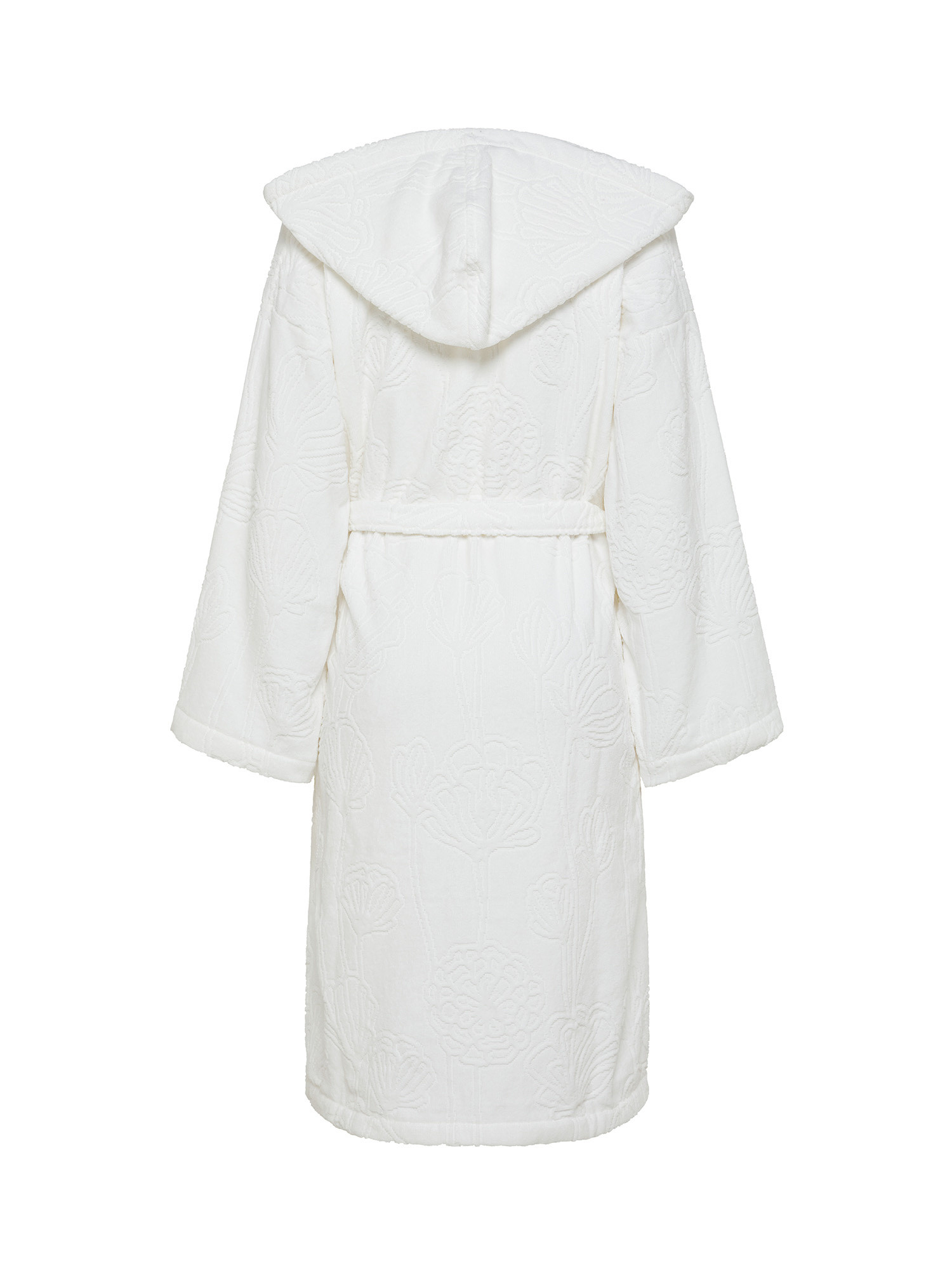 Cotton velor bathrobe with floral pattern, White, large image number 1