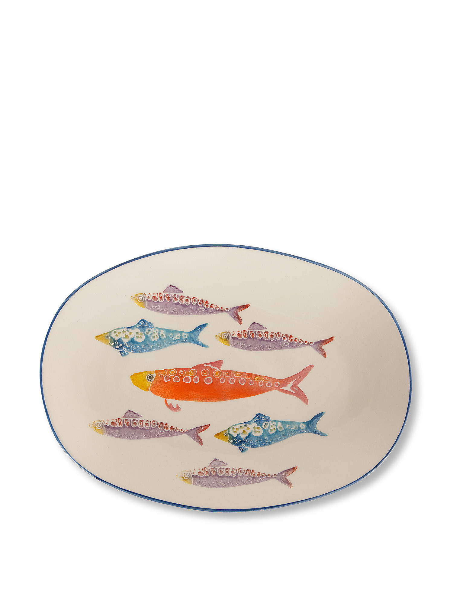 Piatto da portata ceramica decoro pesci, Bianco, large