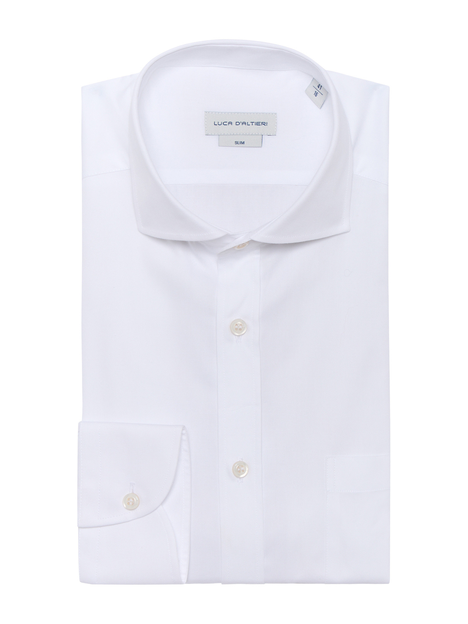 Luca D'Altieri - Casual slim fit shirt in pure cotton twill, White, large image number 0