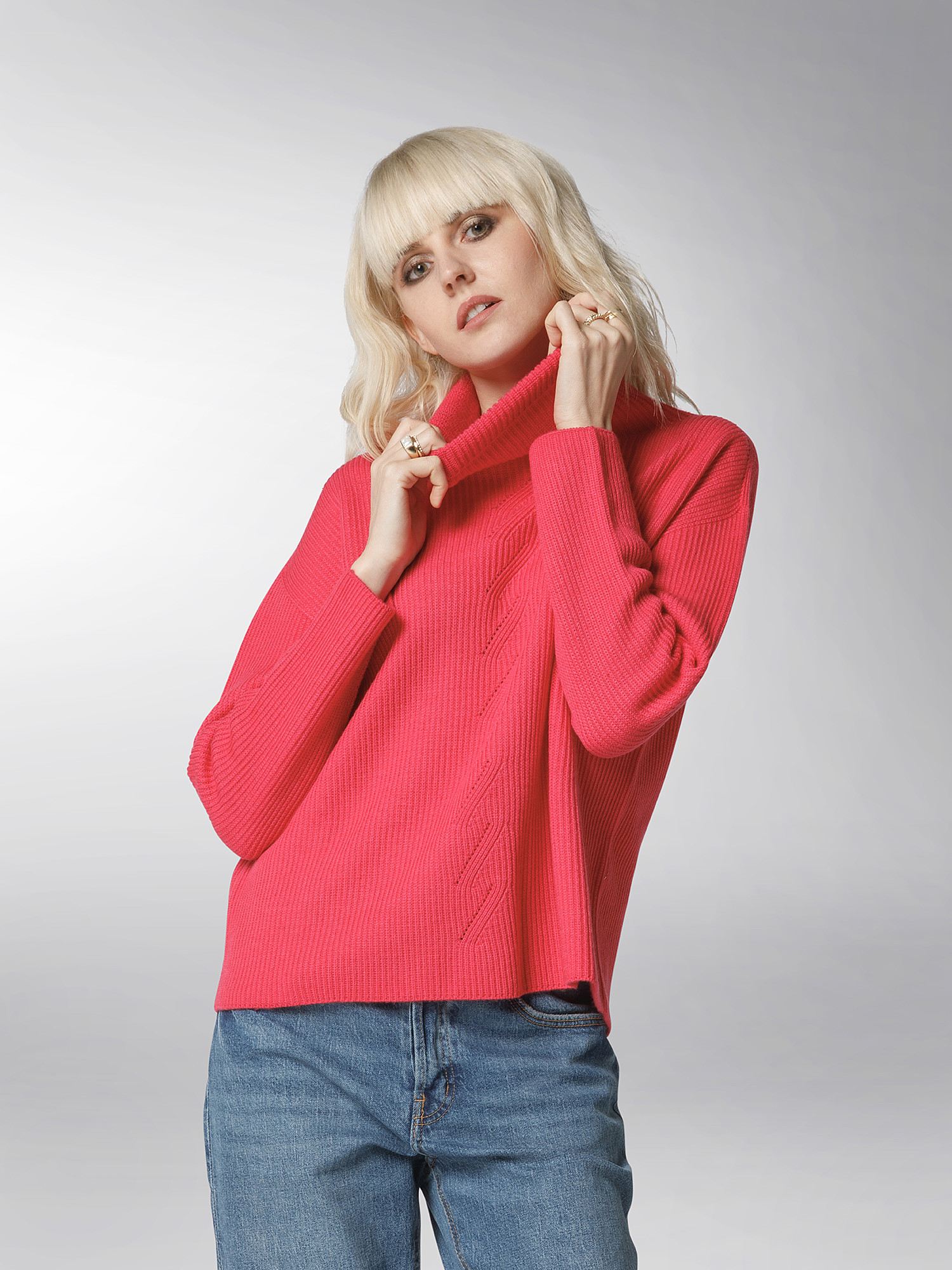 K Collection - Pullover dolcevita in lana extrafine, Rosa fuxia, large image number 4