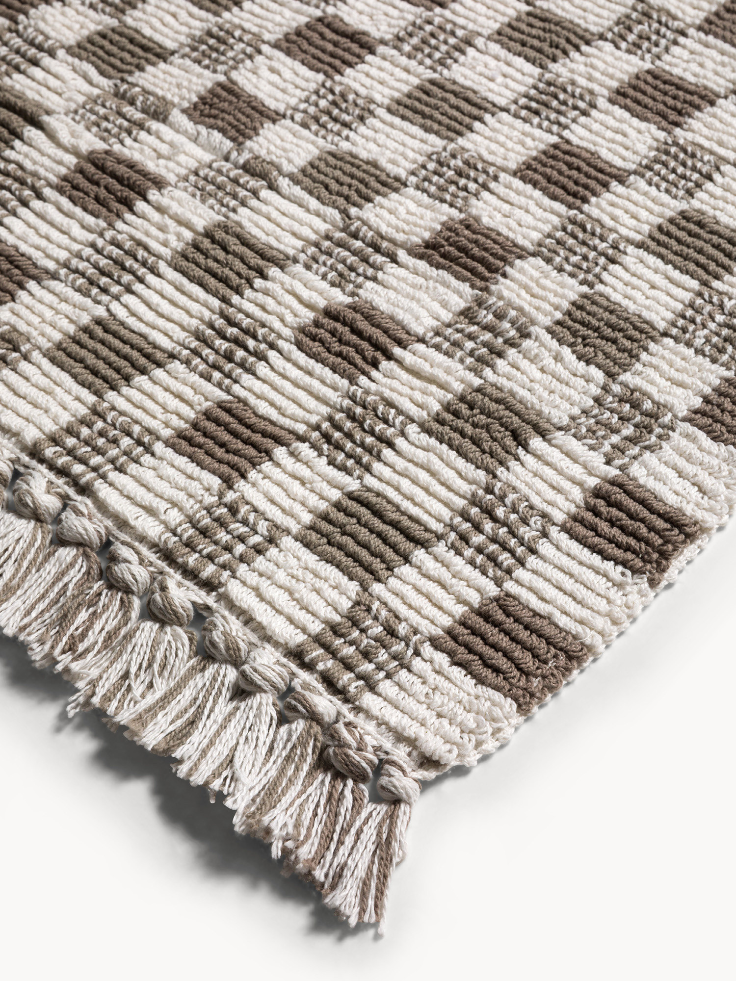 Tappeto bagno in cotone fantasia a scacchiera, Beige, large image number 1