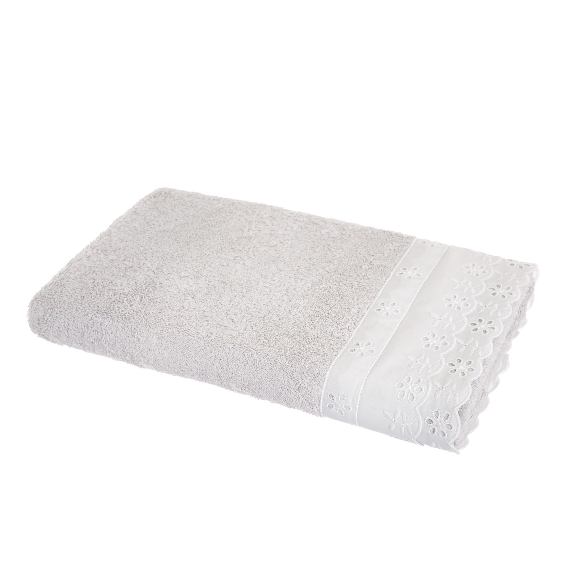 Portofino broderie towel, Light Grey, large image number 1