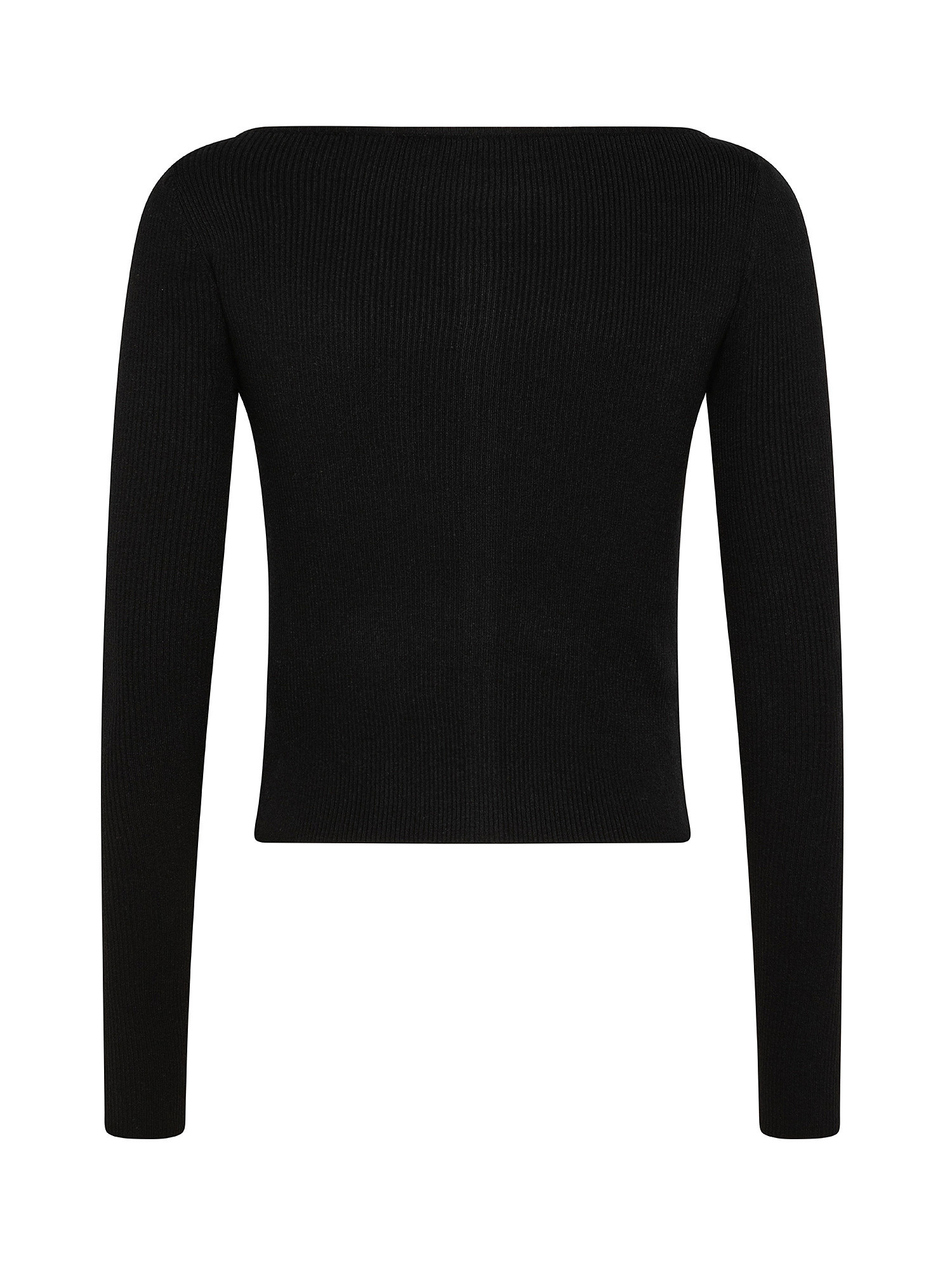 V neck long sleeves sweater, Black, large image number 1