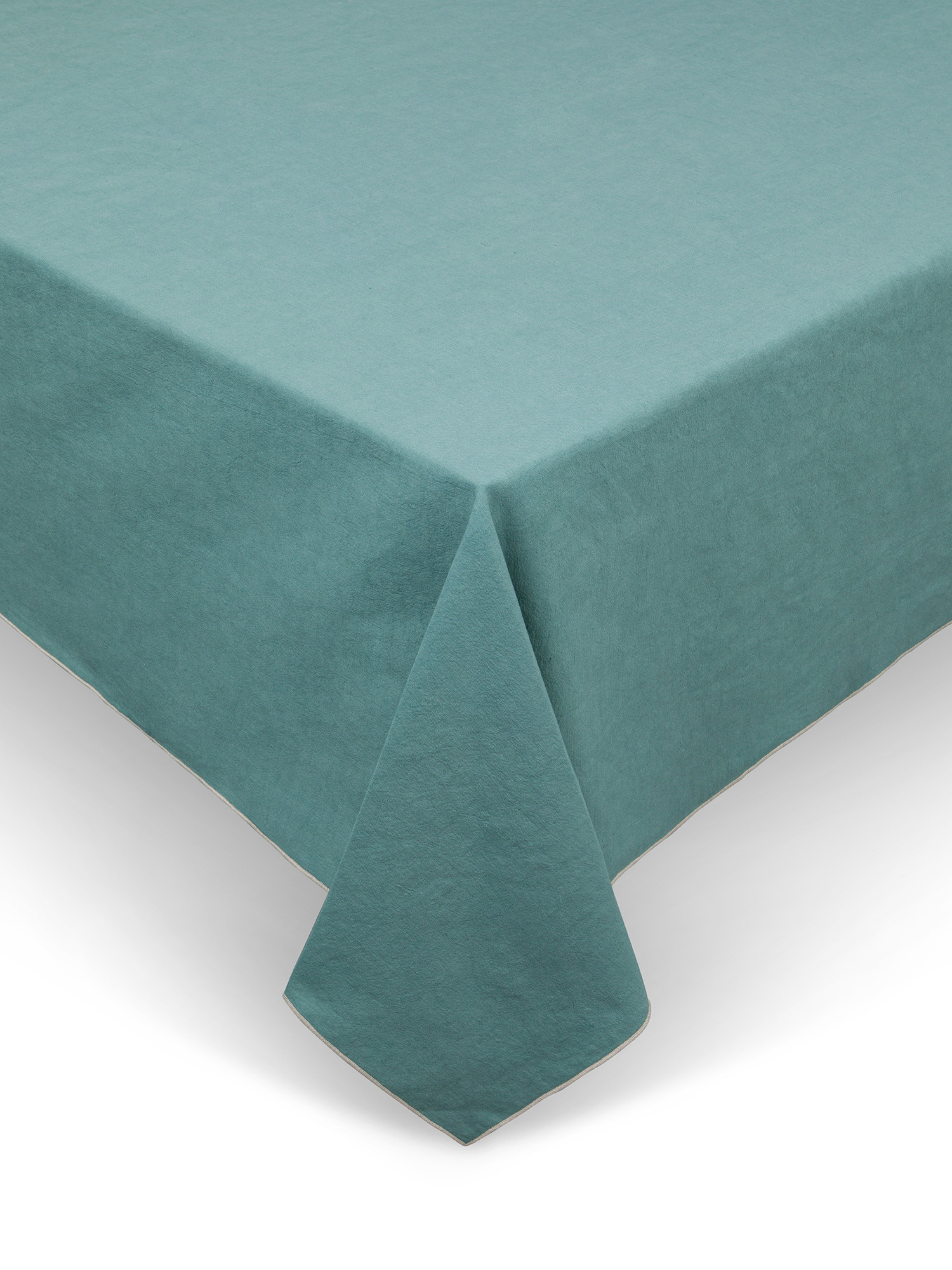 Solid color linen blend tablecloth, Teal, large image number 0