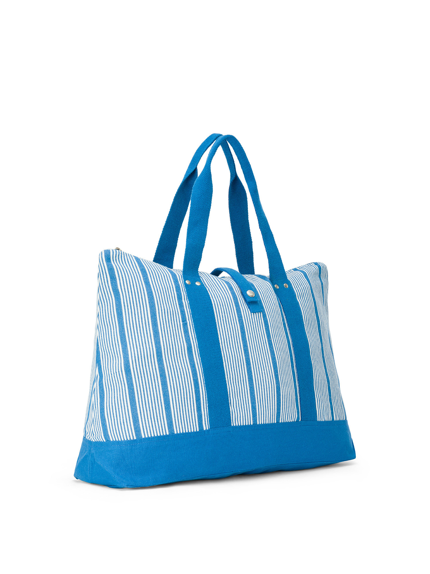 Fabric beach bag with double closure., White / Blue, large image number 1