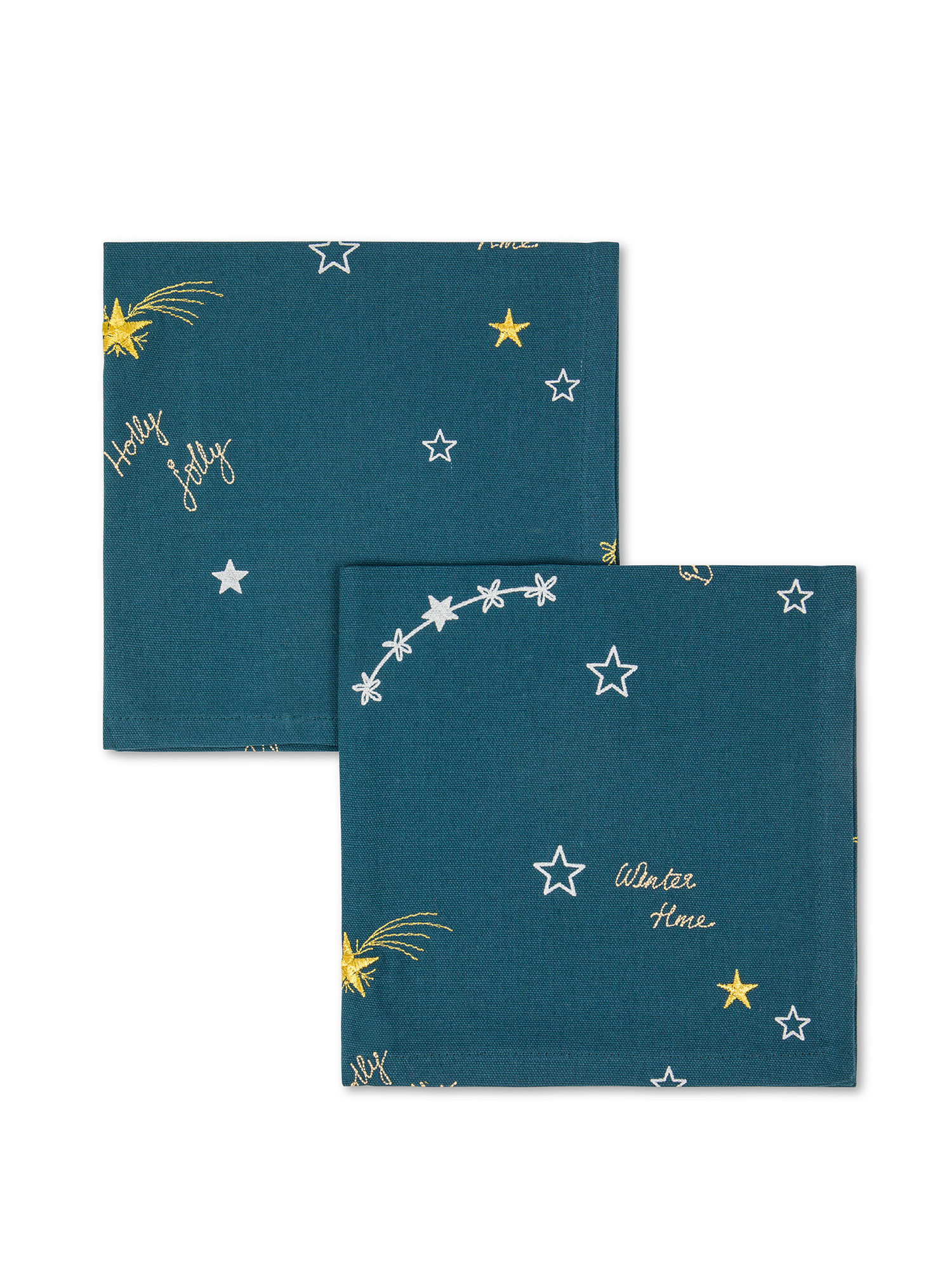 Set of 2 star embroidered cotton napkins, Blue, large image number 0