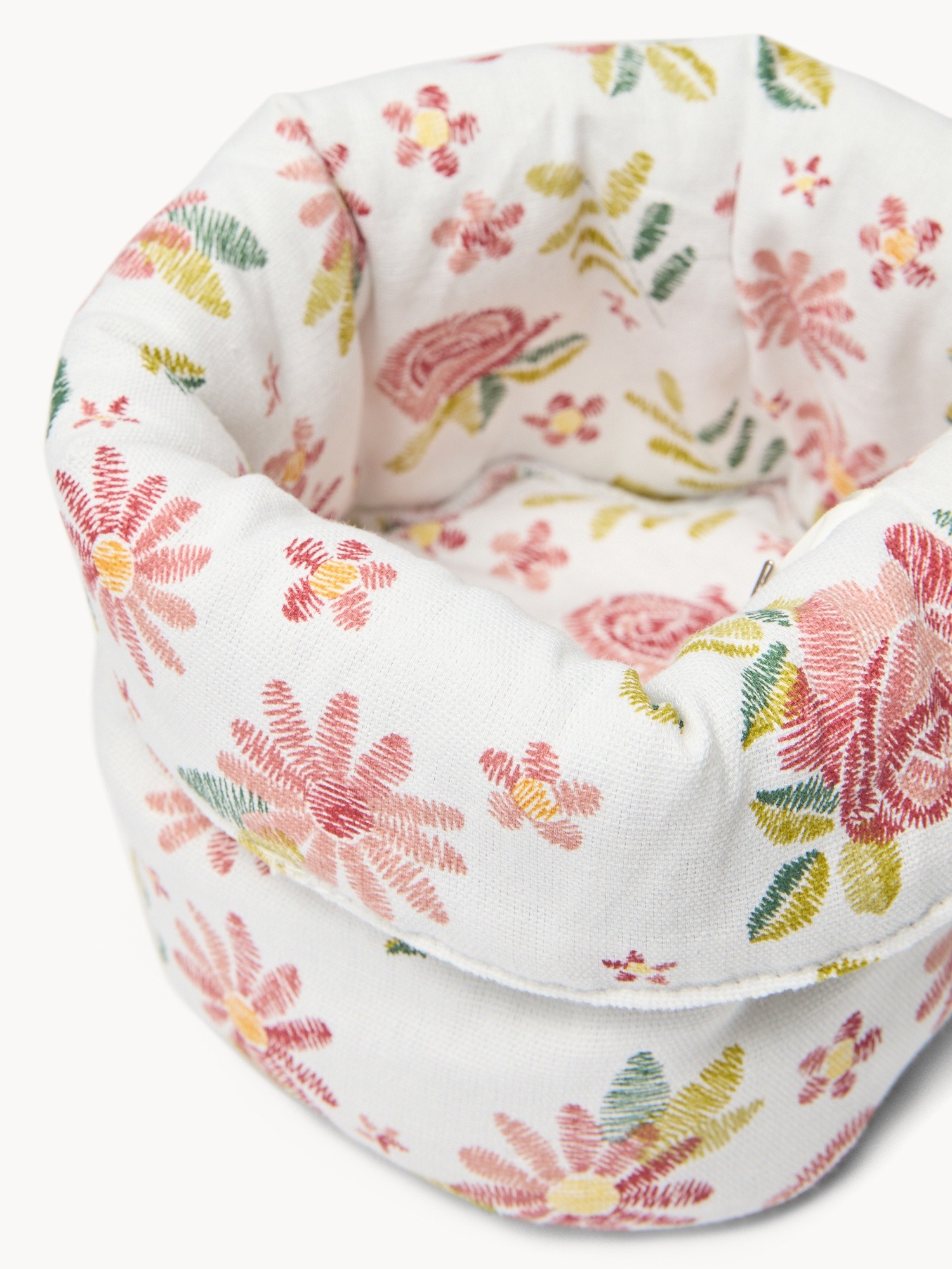 Cestino in panama di cotone con stampa roselline - Prezzo di lancio, Bianco, large image number 1