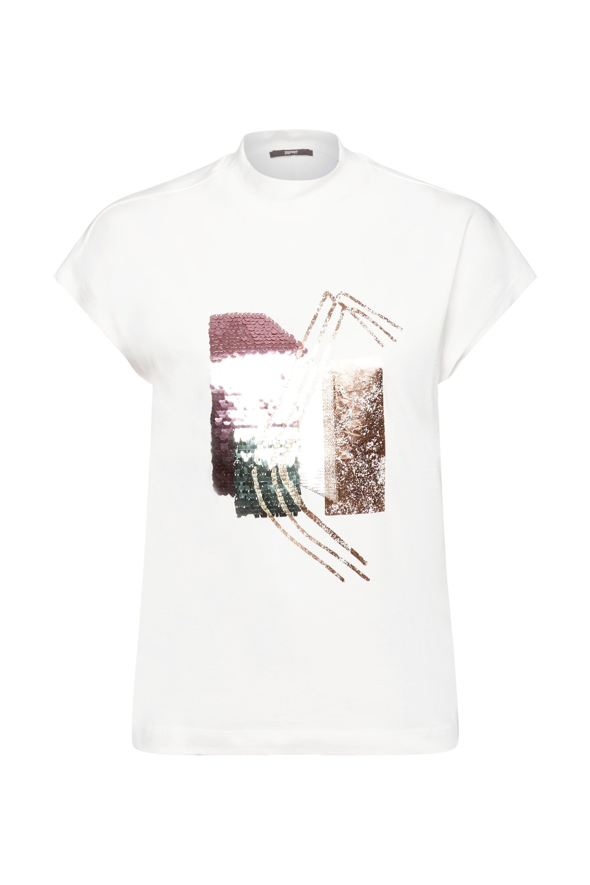 Esprit - T-shirt con paillettes, Bianco, large image number 0