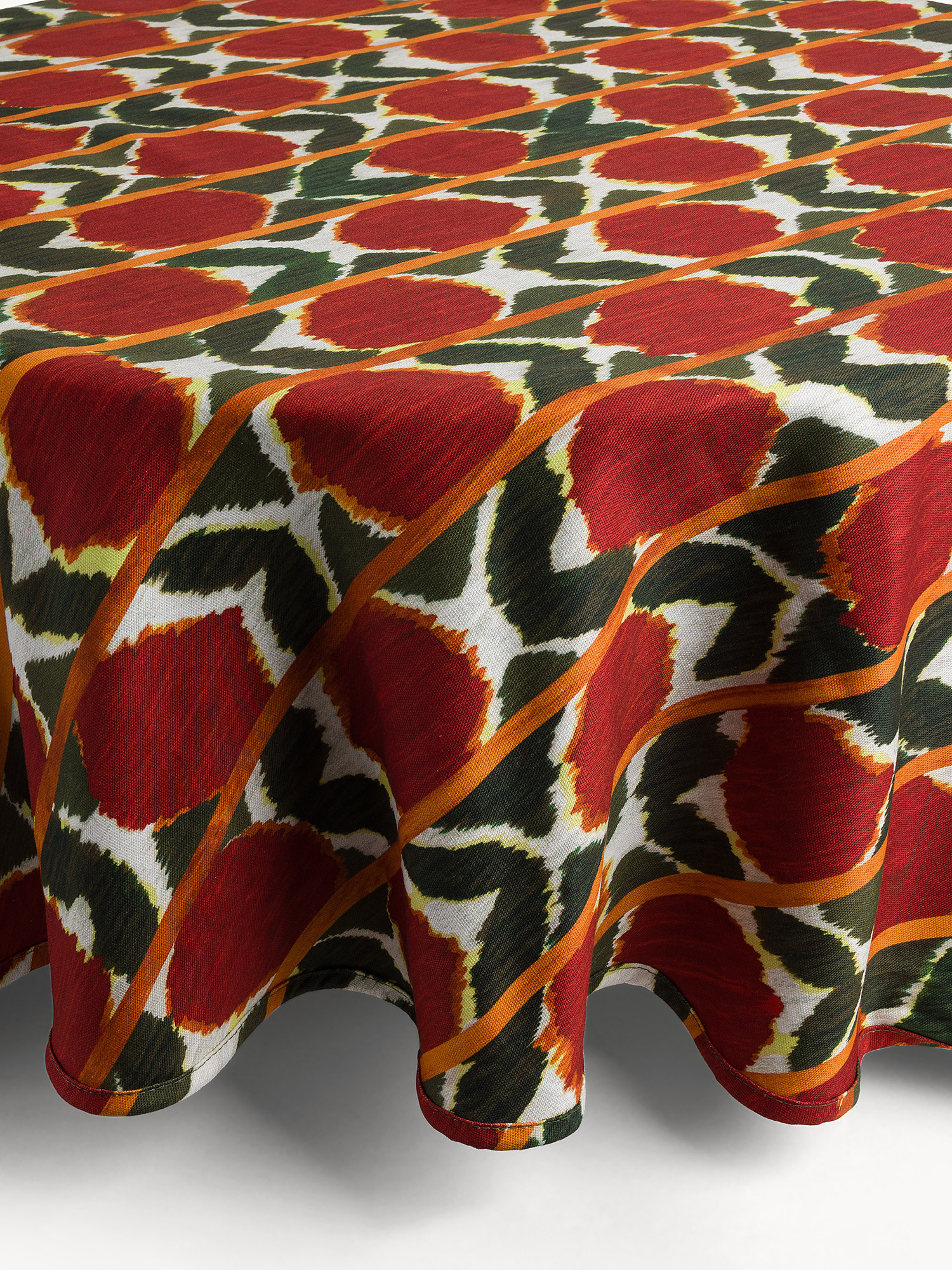 Tovaglia rotonda in panama di puro cotone con stampa Ikat, Multicolor, large image number 0