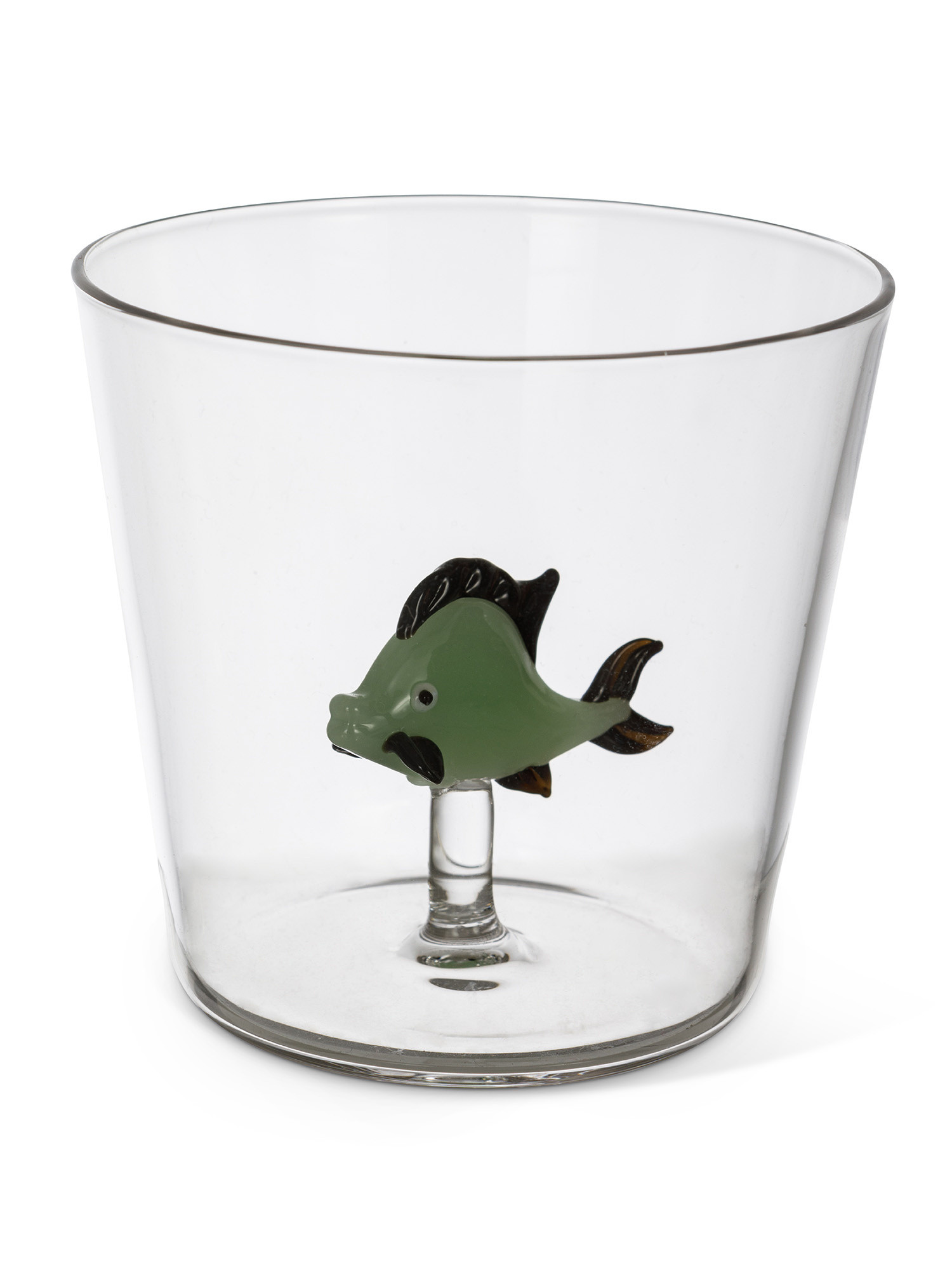 Bicchiere in vetro dettaglio pesce verde, Trasparente, large image number 1
