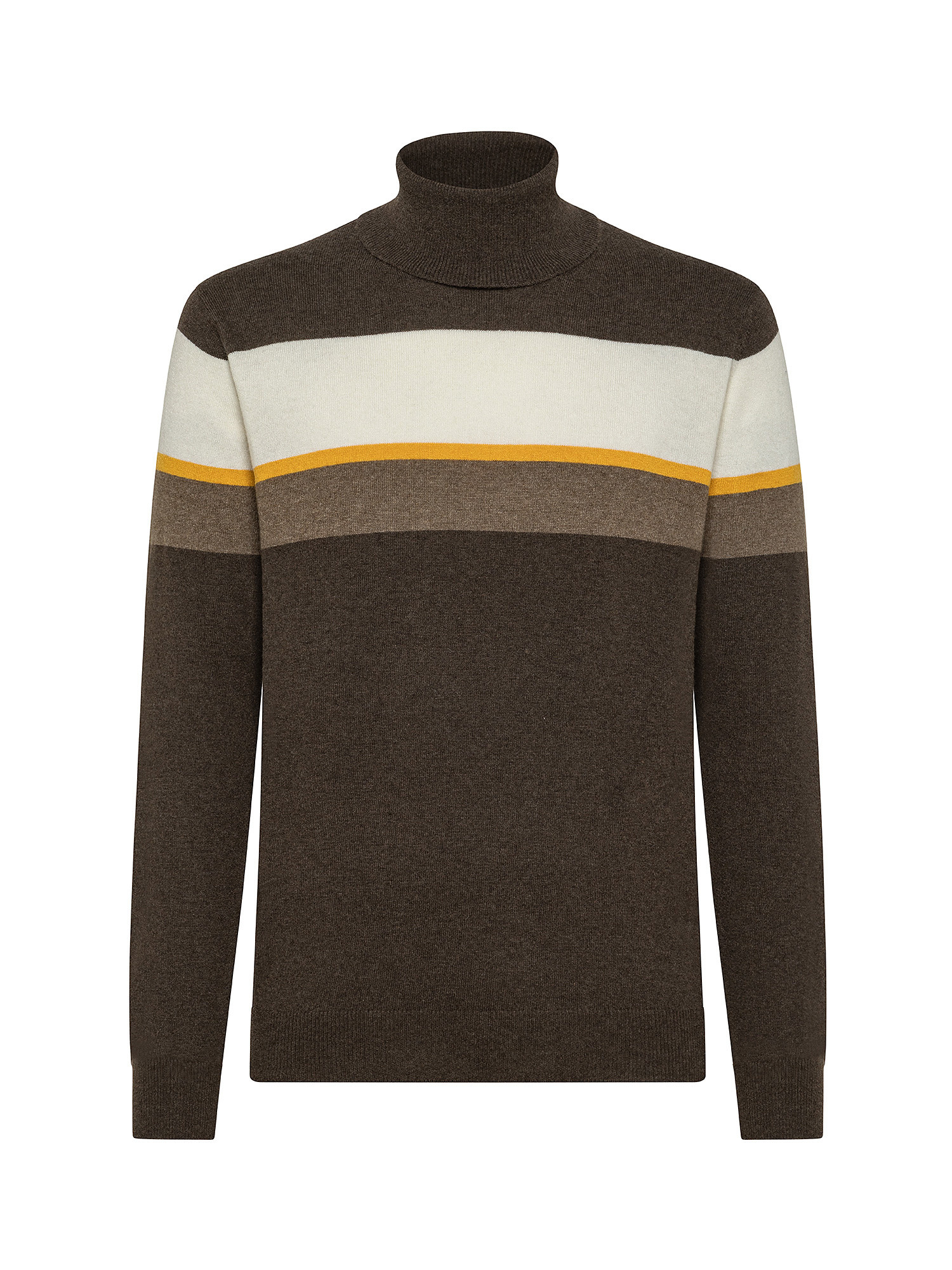 Three-color striped turtleneck with precious fibers, Dark Brown, large image number 0